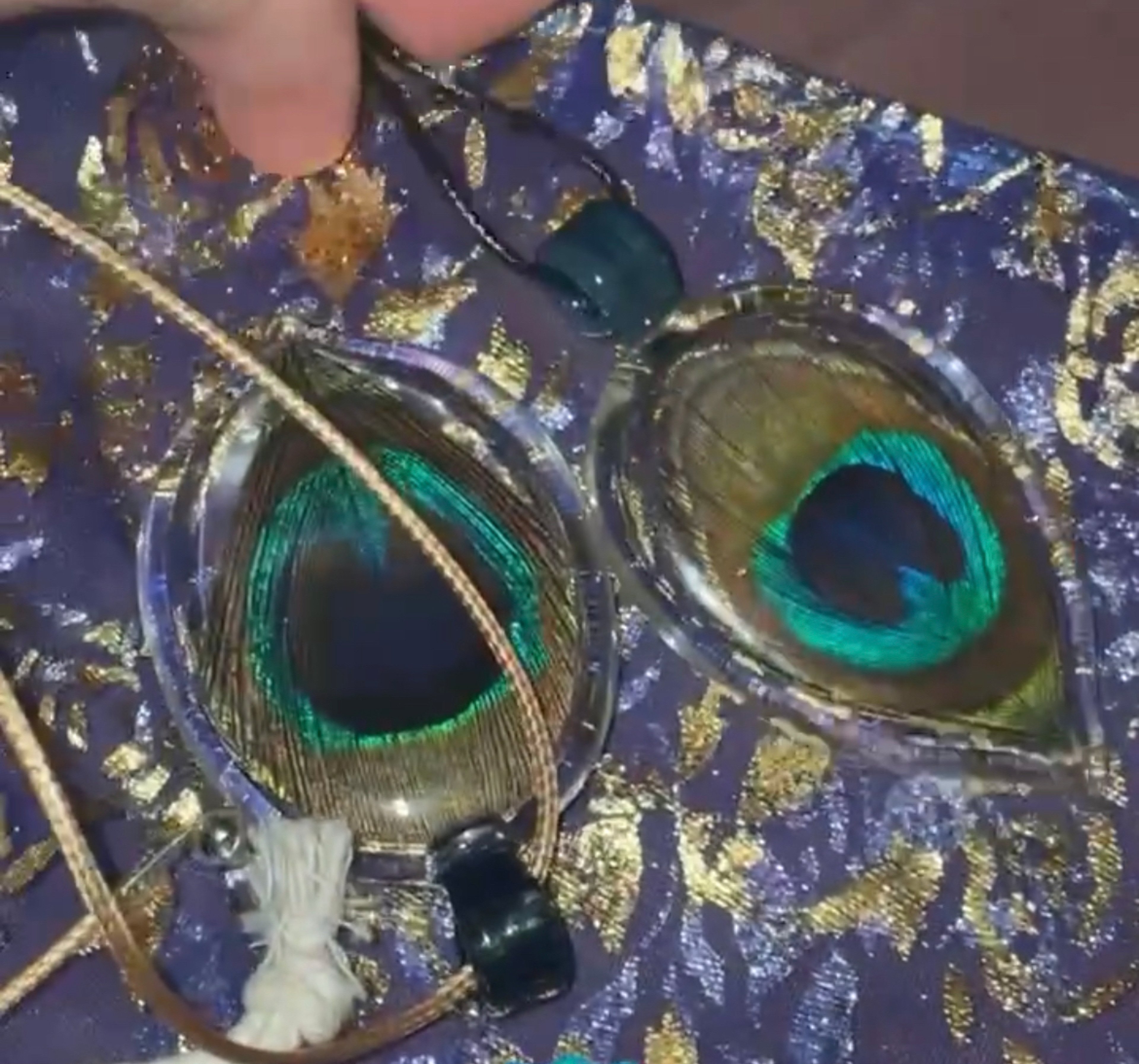 Preview pic of 2 separate encased peacock feather pendants🦚