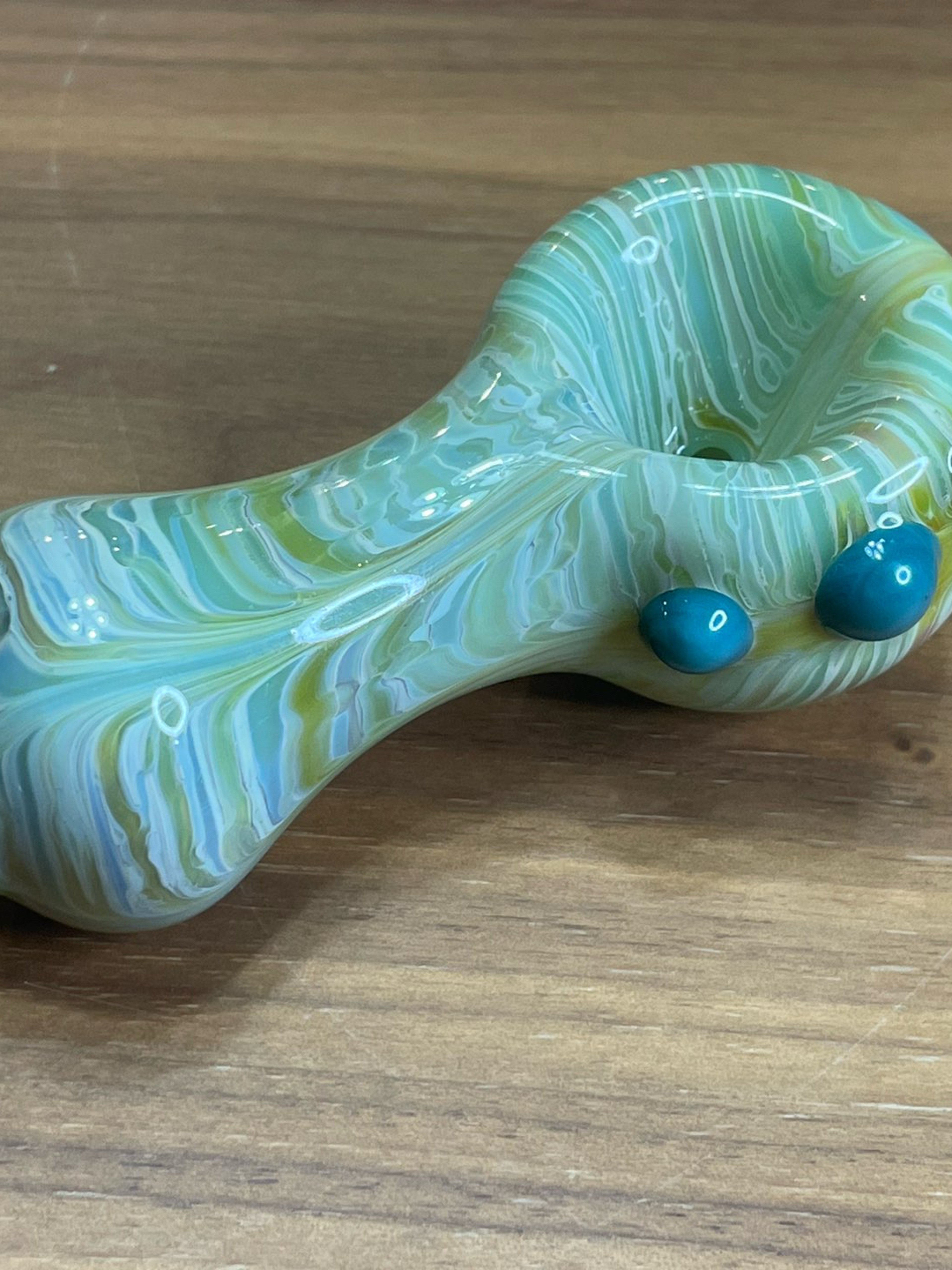 Preview pic of Jade Green Wrap and Rake Glass pipe by Rizzle Roo Glass