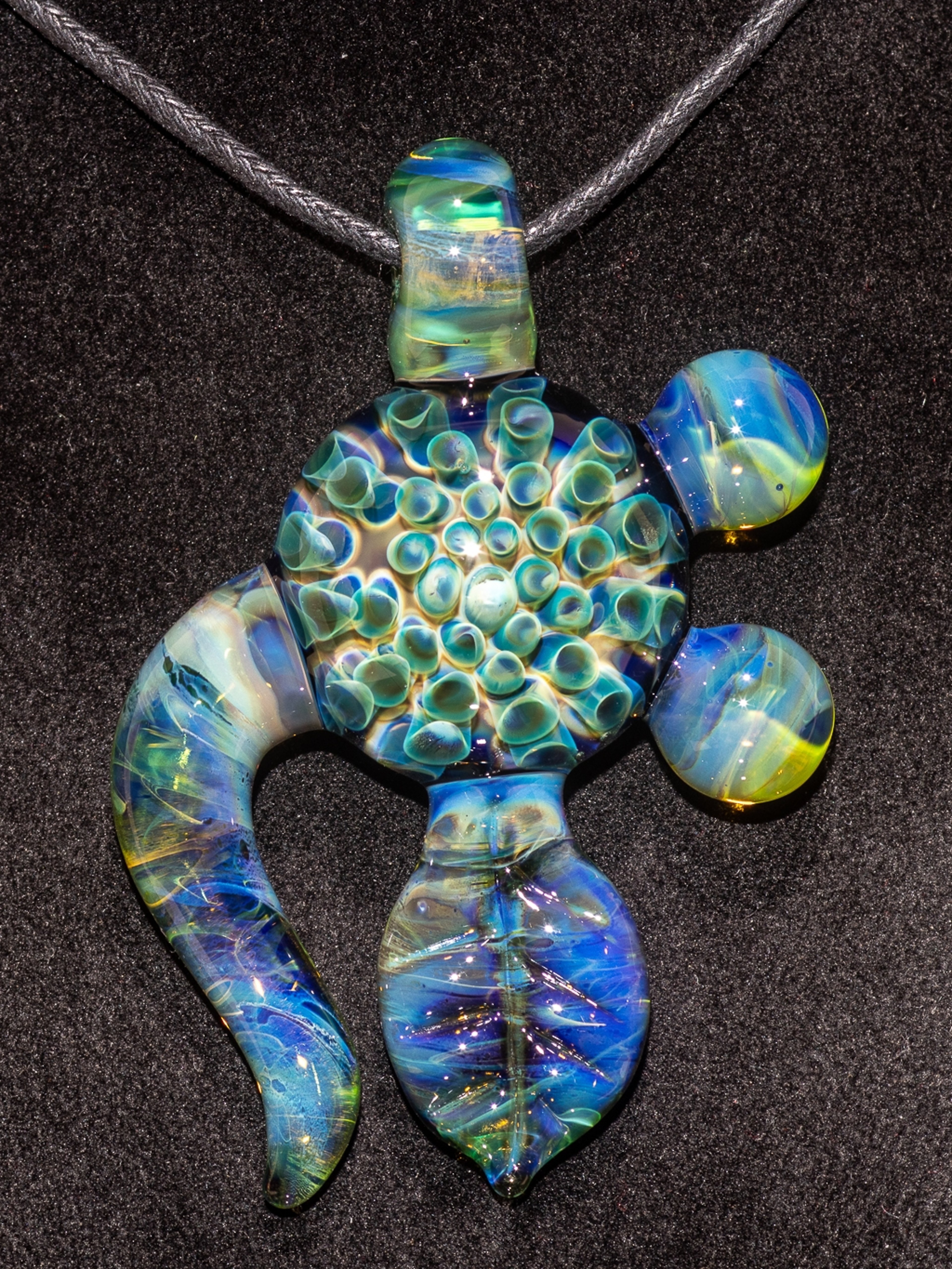 Green Amber Purple Pendant | Dot Implosion Necklace | Large Sculpted Blue Green Leaf Horn Marble image 0