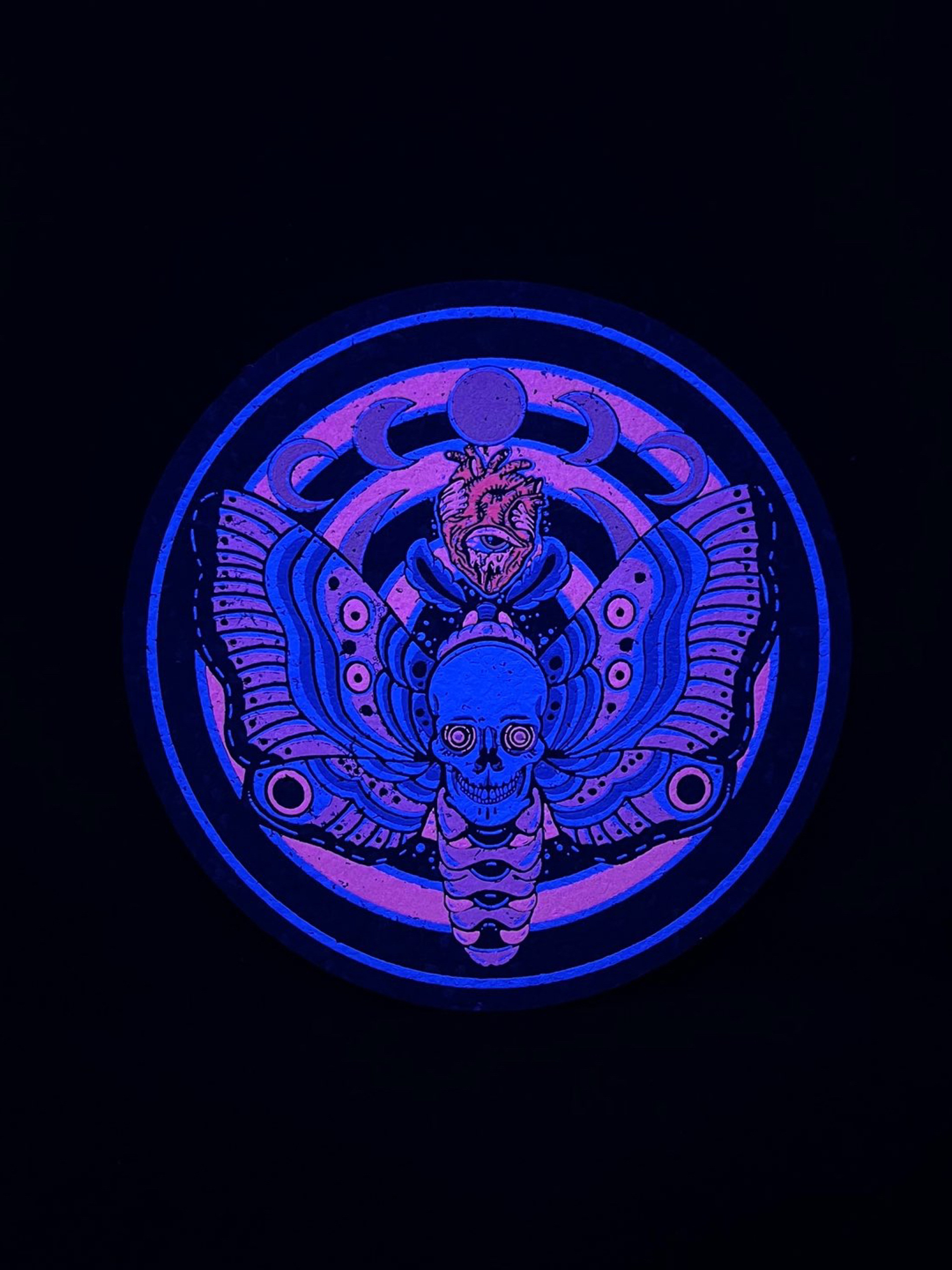 Preview pic of le20 Purple Dead Moth 8” Round Mat by Dark Mountain Cult x Moodmats