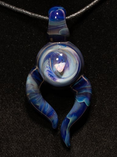 Preview pic of Talisman with Encased Opal | Borosilicate Pendant Necklace | Sculpted Horn Pendant | Jewelry Statement Opal Sculpted Glass Pendy