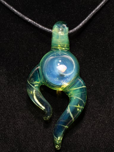 Preview pic of Talisman with Encased Opal | Borosilicate Pendant Necklace | Sculpted Horn Pendant | Jewelry Statement Opal Sculpted Glass Pendy