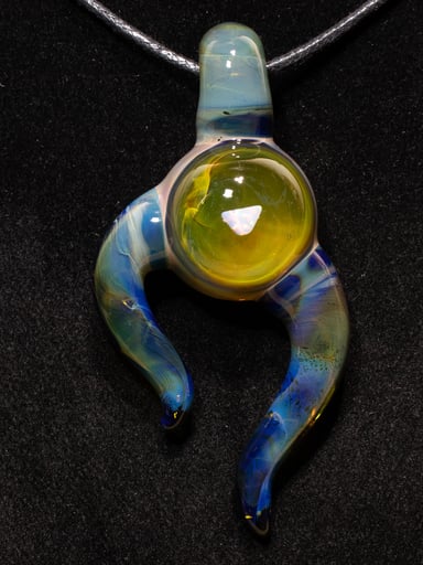 Preview pic of Talisman with Encased Opal | Borosilicate Pendant Necklace | Sculpted Horn Pendant | Jewelry Statement Opal Sculpted Glass Pendy