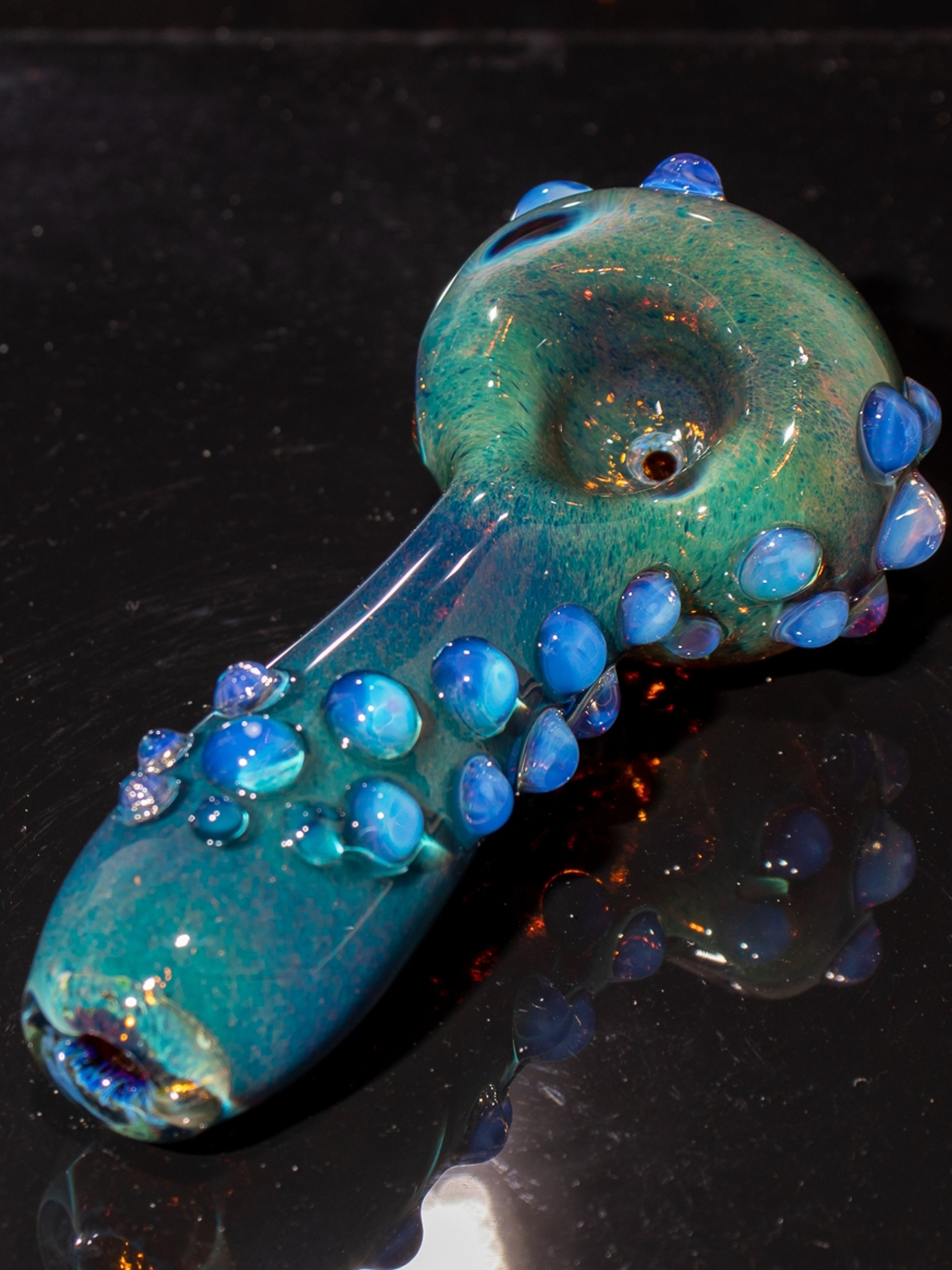 Preview pic of Blue Moon Frit Glass Pipe | Full Color changing Spoon | Heady Thick Pipe |