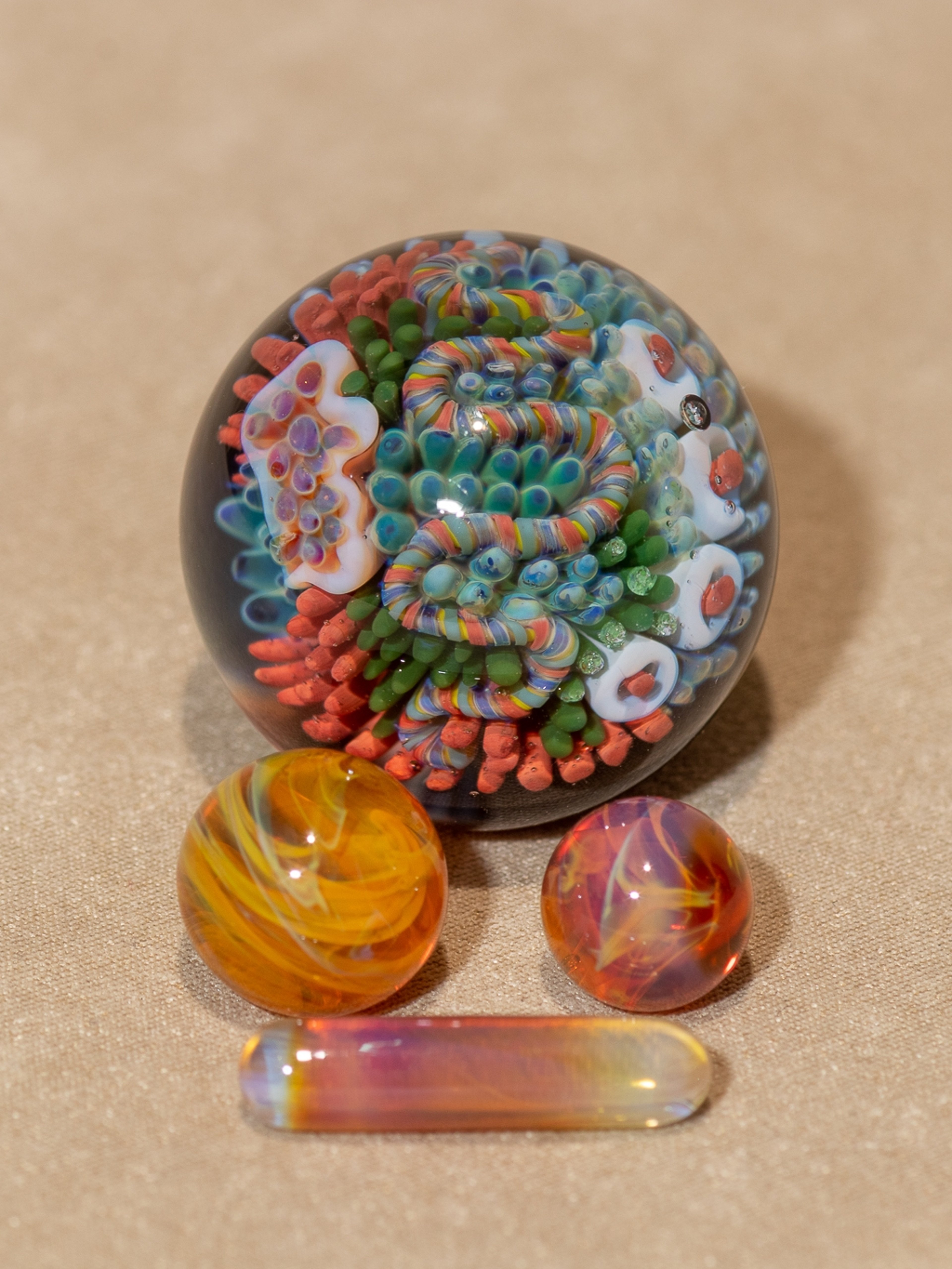 Preview pic of Coral Reef Marble Set | Slurper Set |  mini marbles glass pearls pillar sea blown | small slurper guard valve Borosilicate Ocean
