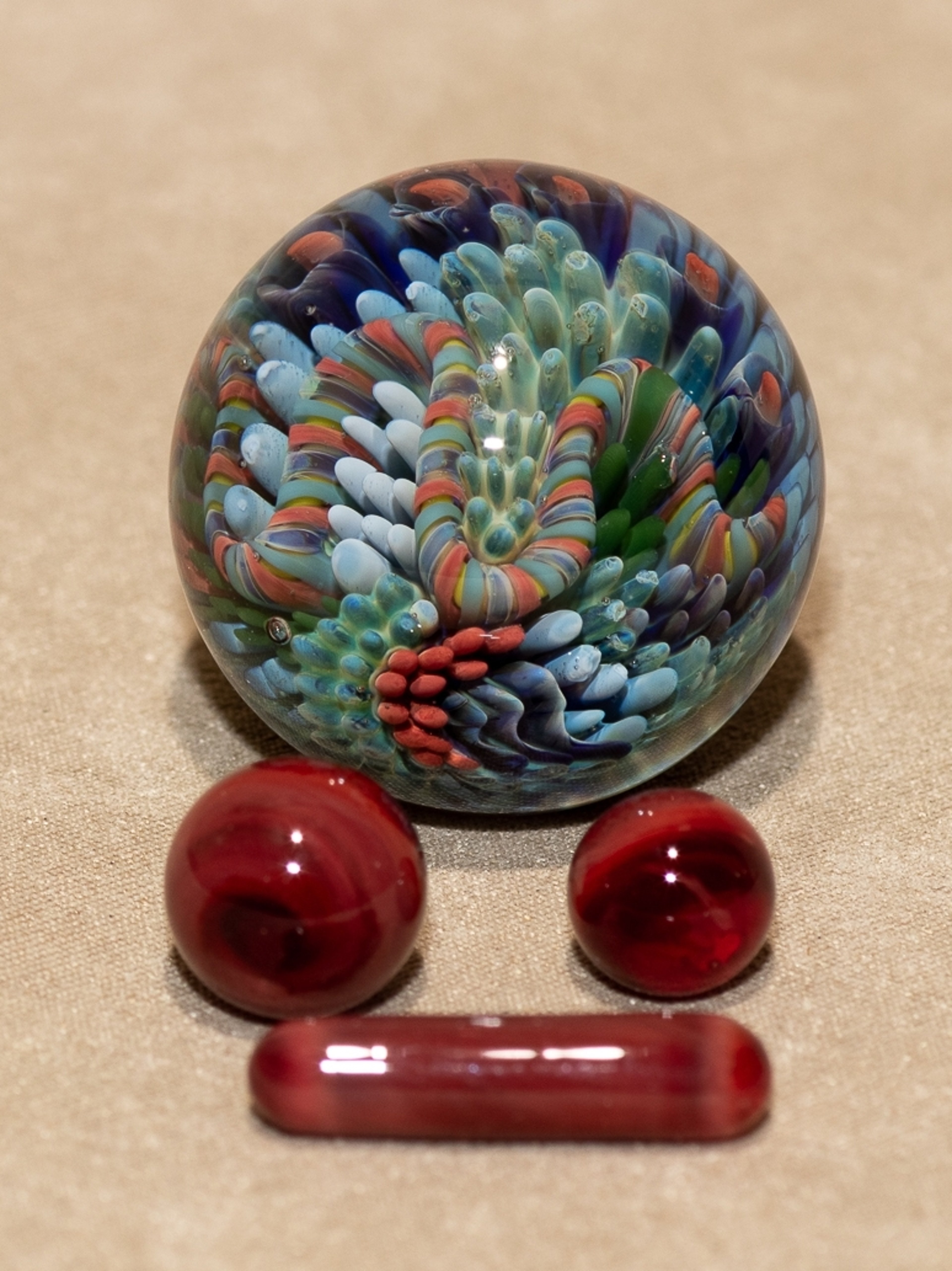 Preview pic of Coral Reef Marble Set | Slurper Set |  mini marbles glass pearls pillar sea blown | small slurper guard valve Borosilicate Ocean