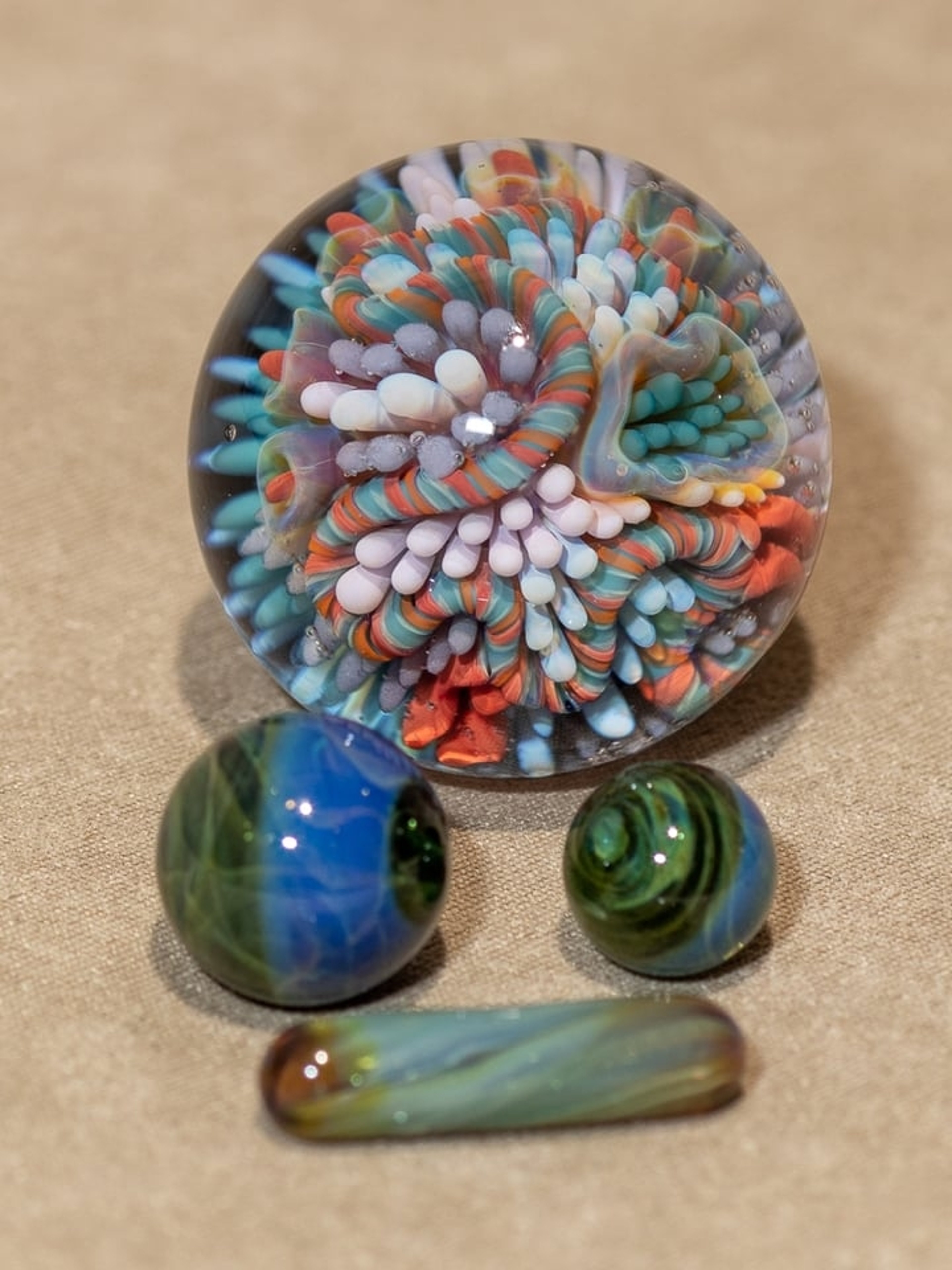Preview pic of Coral Reef Marble Set | Slurper Set |  mini marbles glass pearls pillar sea blown | small slurper guard valve Borosilicate Ocean