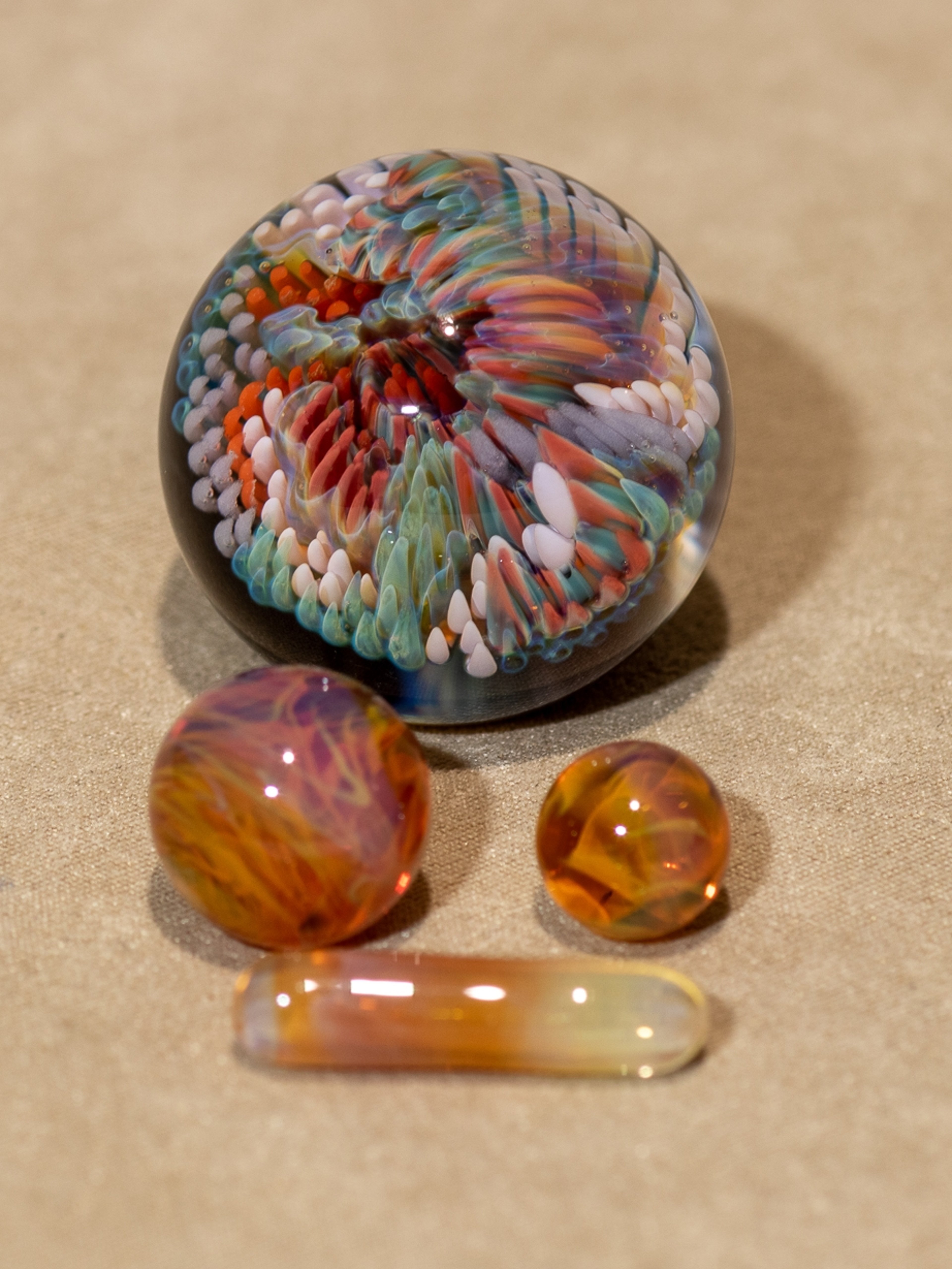 Preview pic of Coral Reef Marble Set | Slurper Set |  mini marbles glass pearls pillar sea blown | small slurper guard valve Borosilicate Ocean