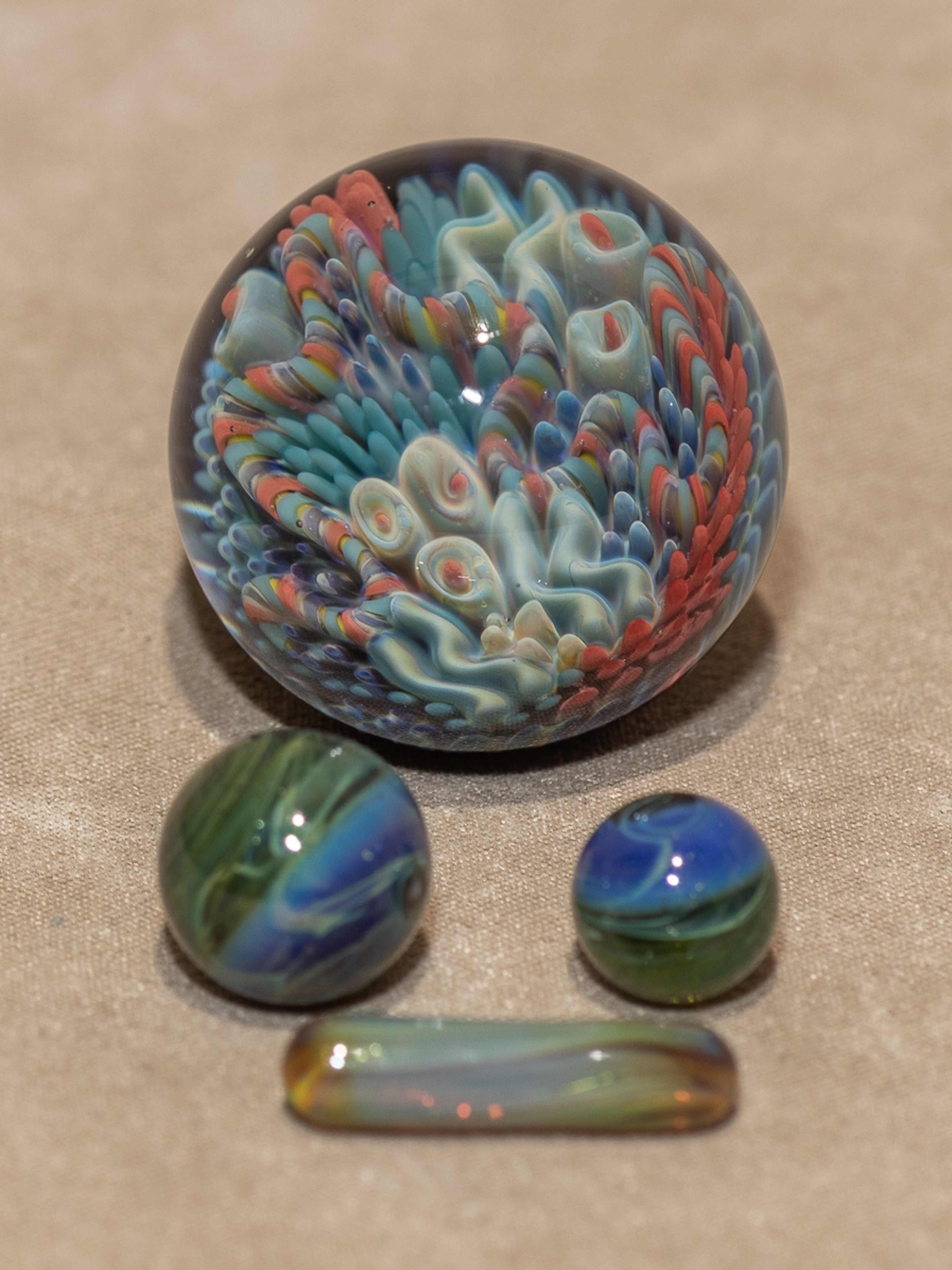 Preview pic of Coral Reef Marble Set | Slurper Set |  mini marbles glass pearls pillar sea blown | small slurper guard valve Borosilicate Ocean