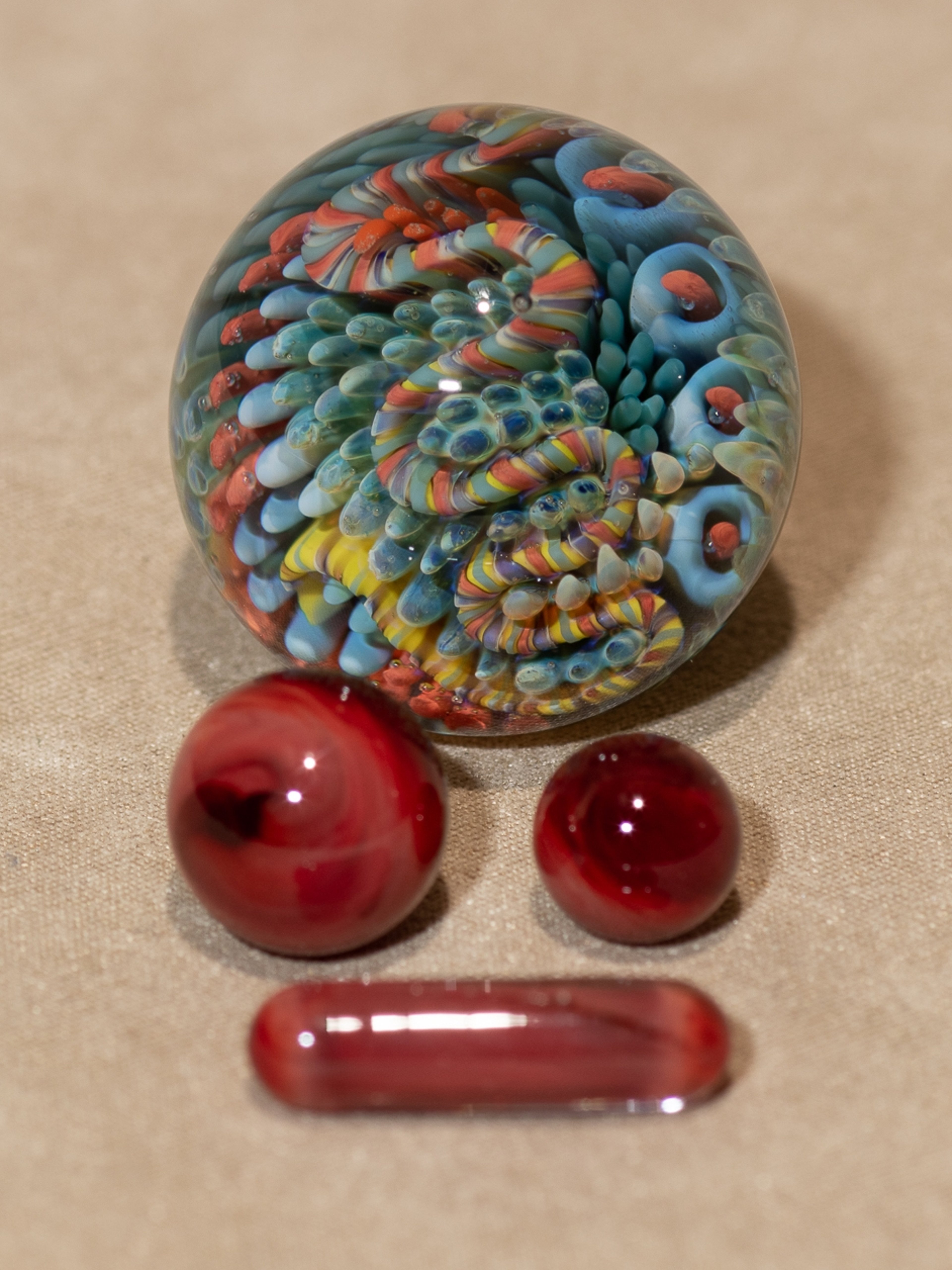 Preview pic of Coral Reef Marble Set | Slurper Set |  mini marbles glass pearls pillar sea blown | small slurper guard valve Borosilicate Ocean