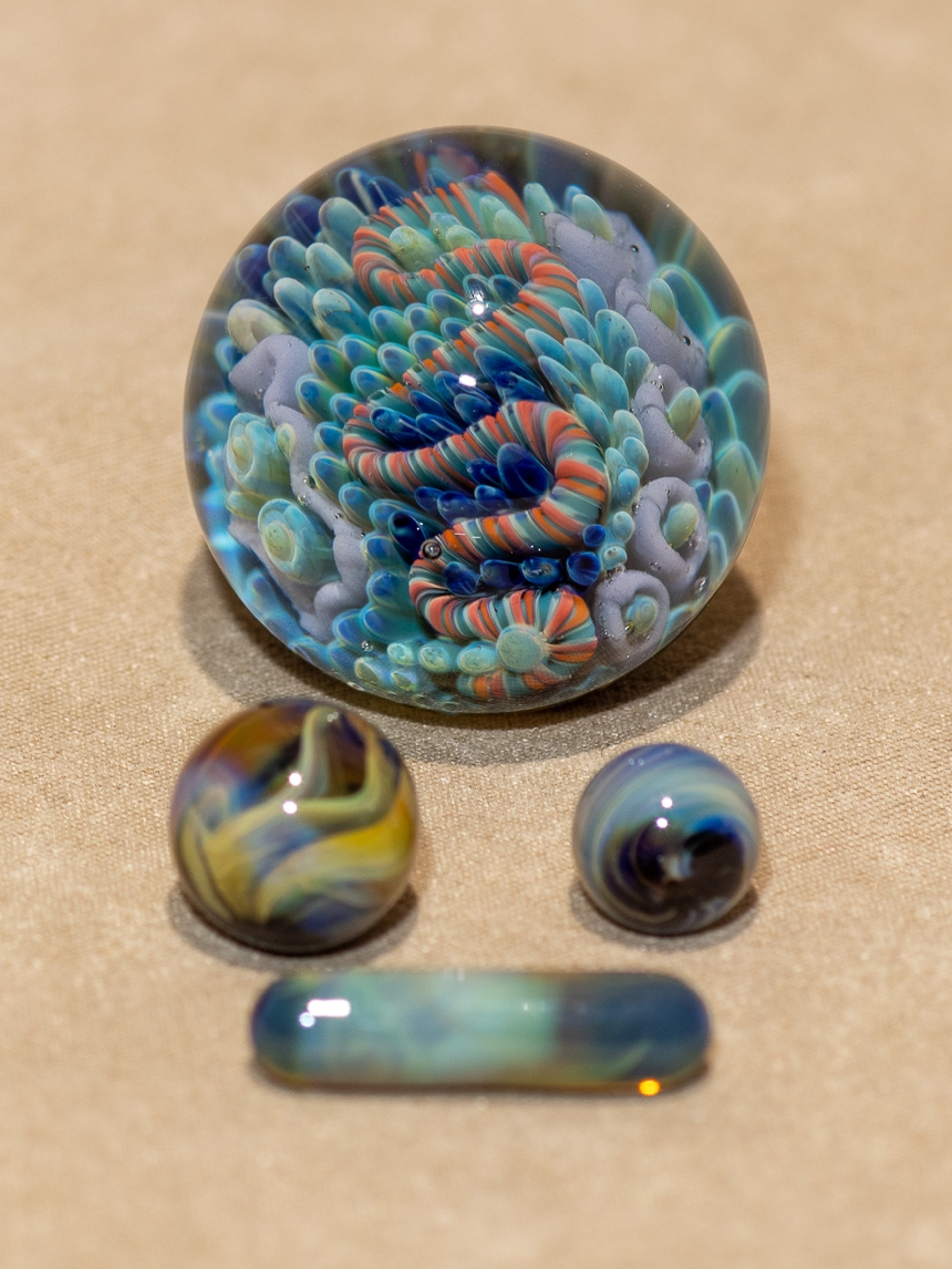 Preview pic of Coral Reef Marble Set | Slurper Set |  mini marbles glass pearls pillar sea blown | small slurper guard valve Borosilicate Ocean