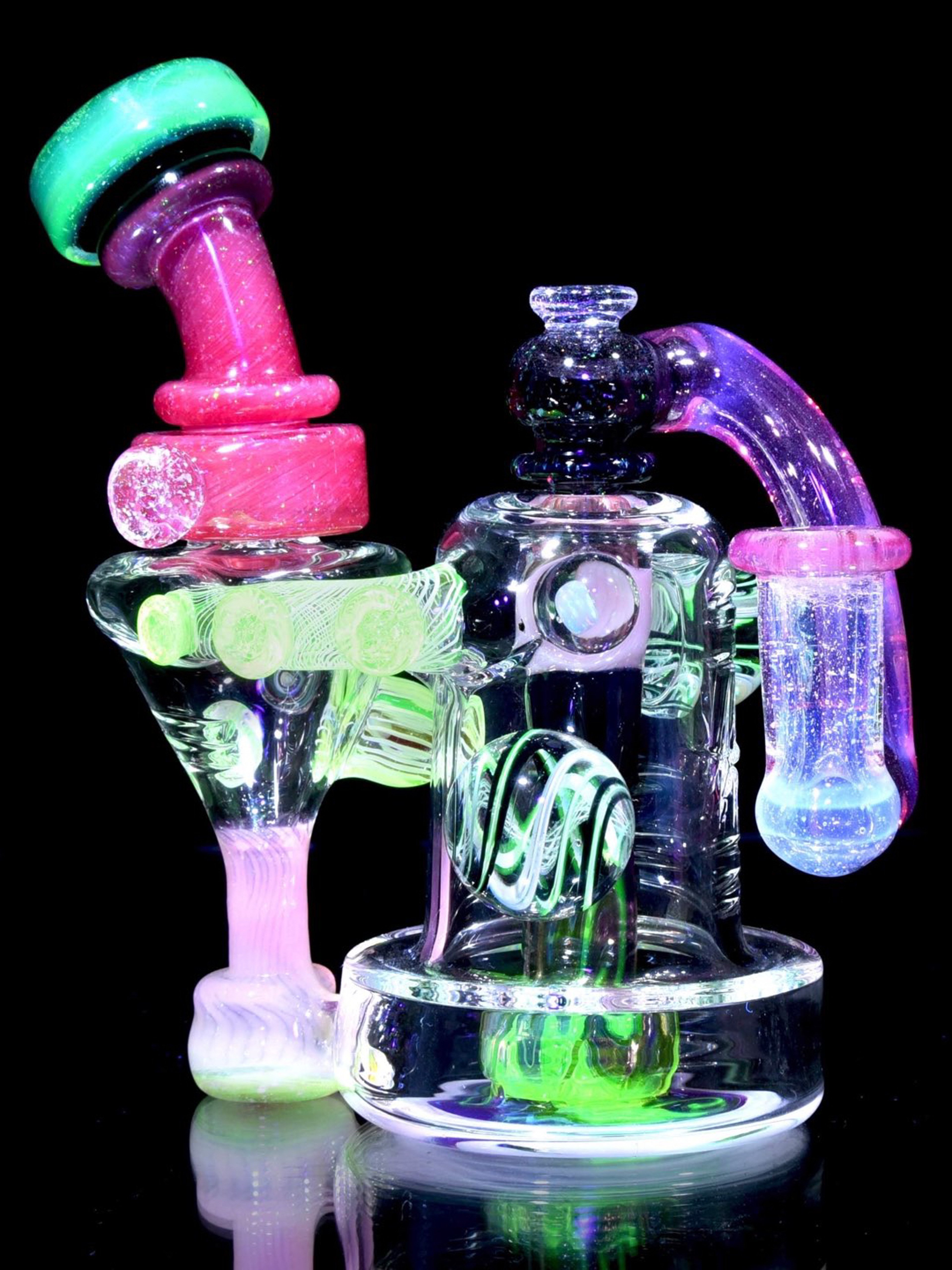 Preview pic of Bronx Glass - UV Reactive Crushed Opal X-RBR Recycler & Dropdown Set - 10mm Female
