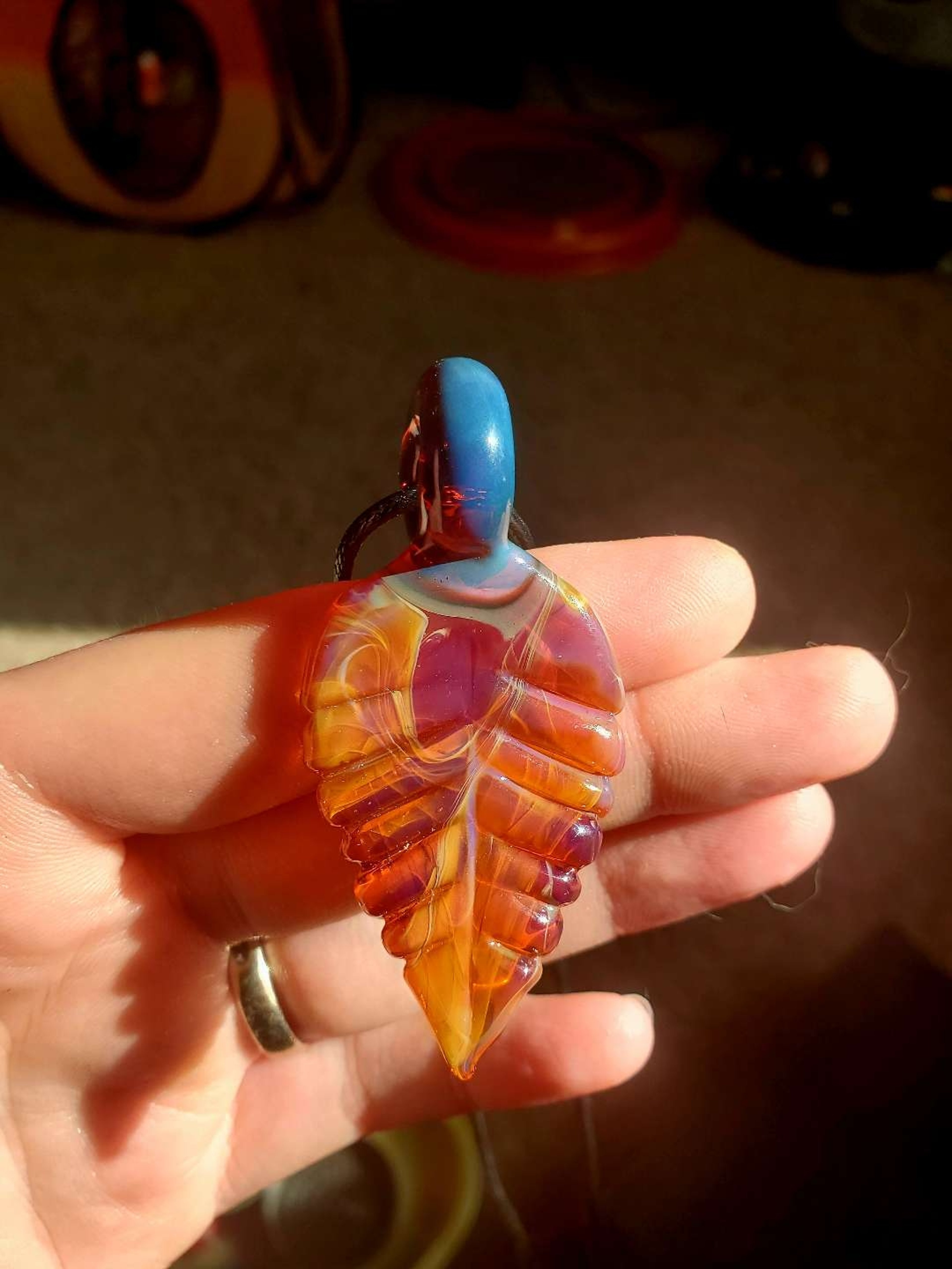 Preview pic of Amber Purple Leaf Pendant
