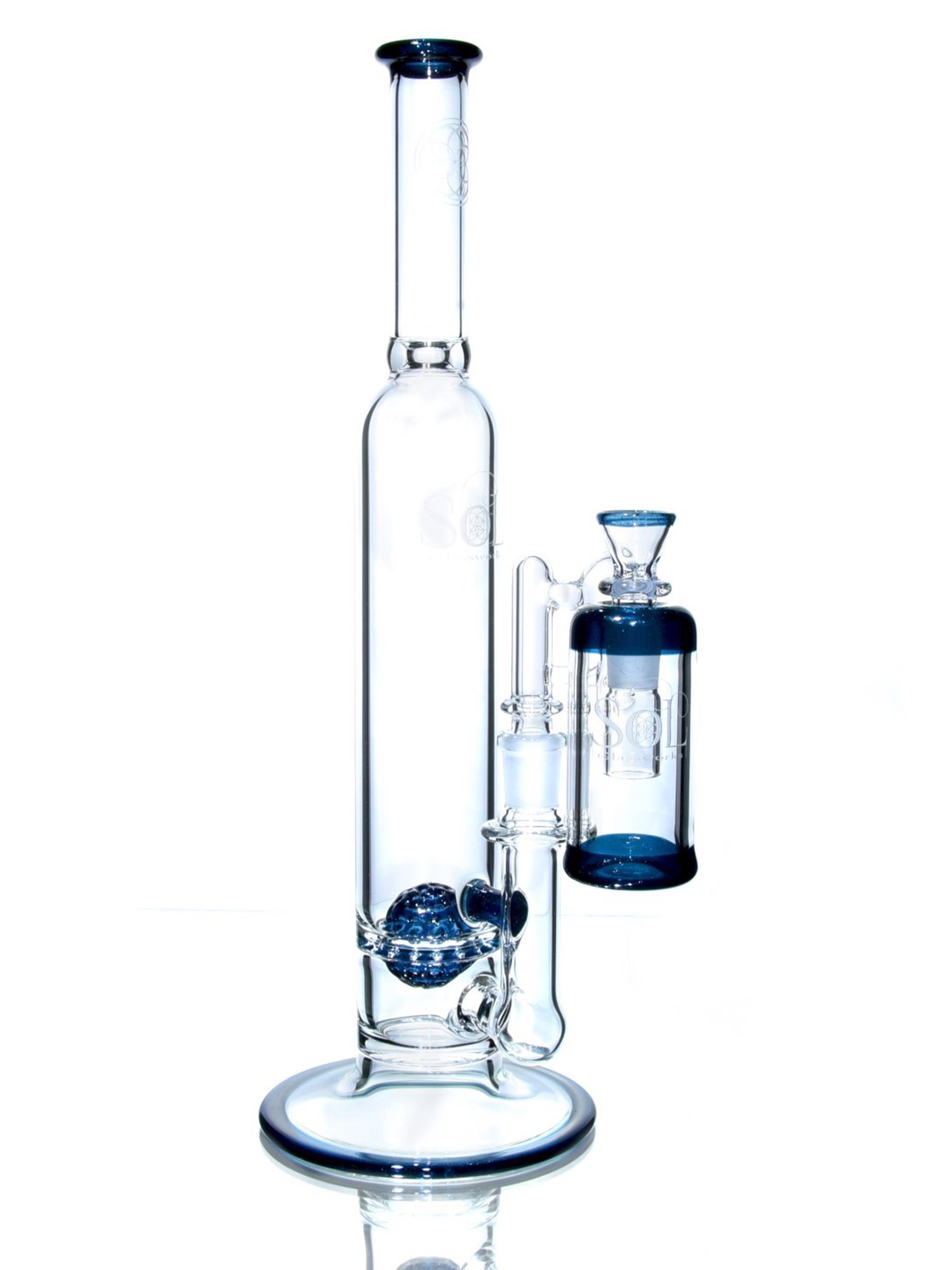 Preview pic of SoL Glassworks - Accented SoL-45 Lace-Sphere Tube/Dry Catcher Set - Heavy Blue Stardust - 14mm Female