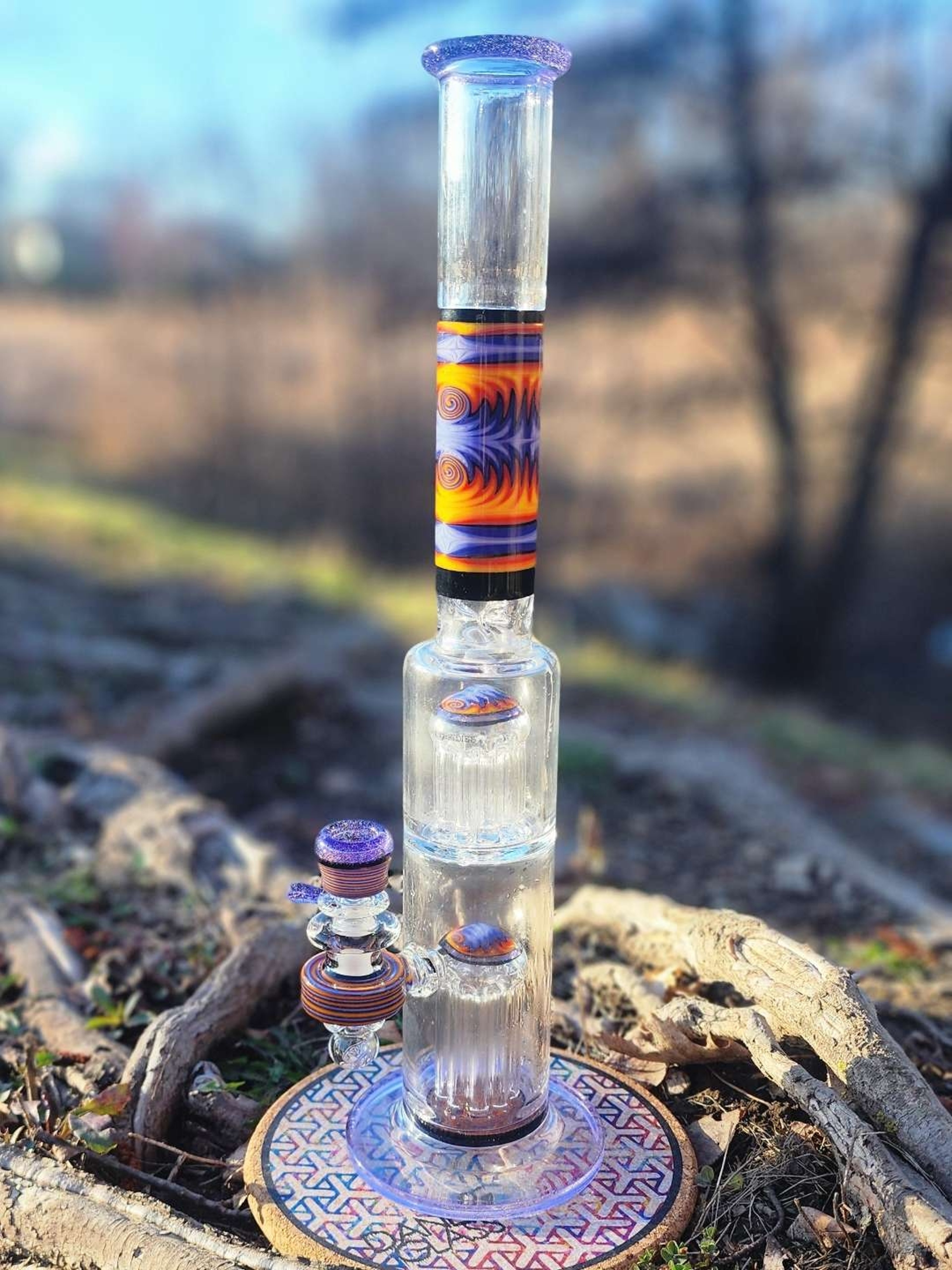Preview pic of Hedman Headies Purple and Orange Straight Tube Bong