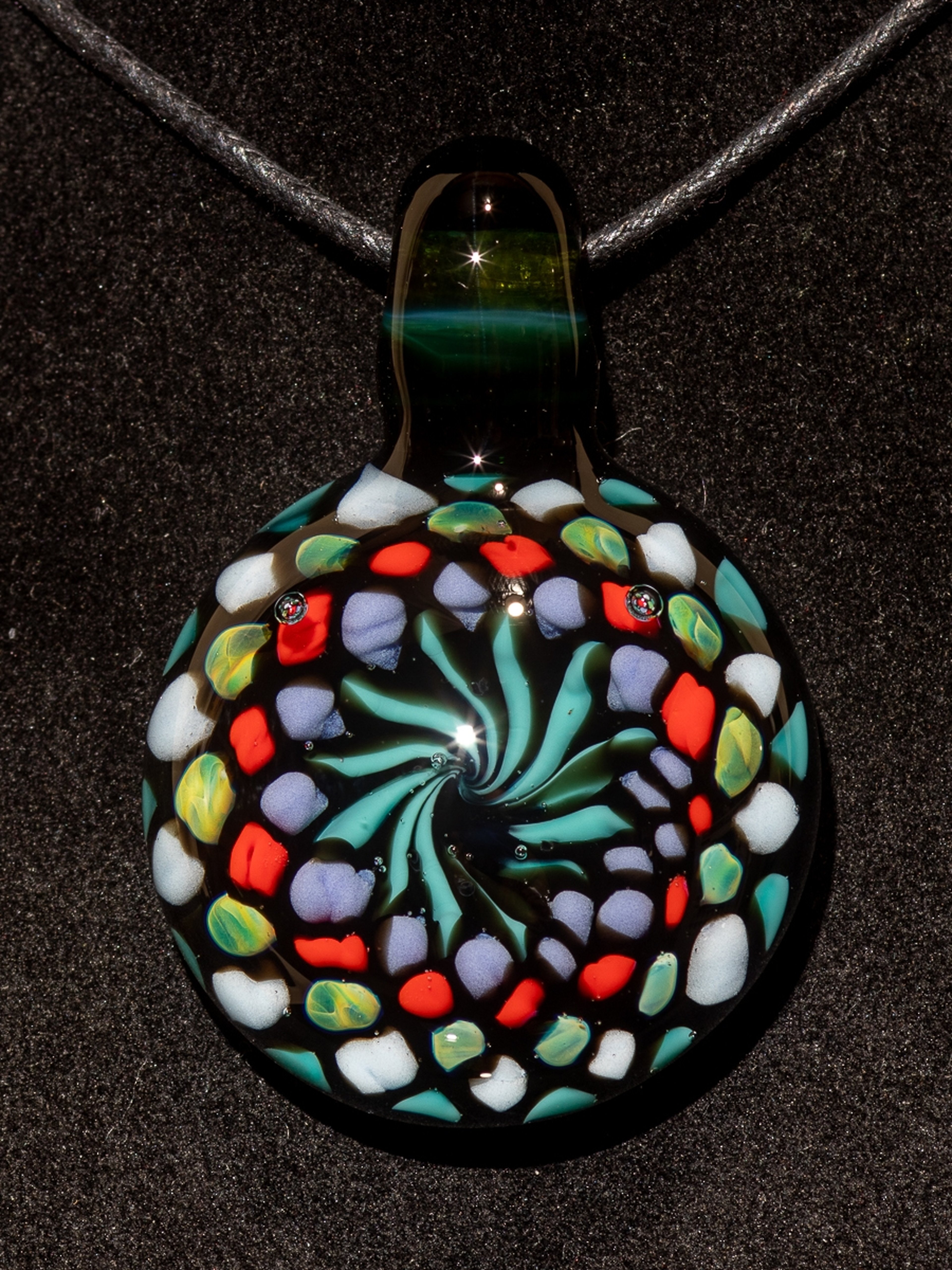 Preview pic of Fillacello Pendant | Floral Jewelry Geometric Necklace | Heady Multicolored Rainbow Pendant |