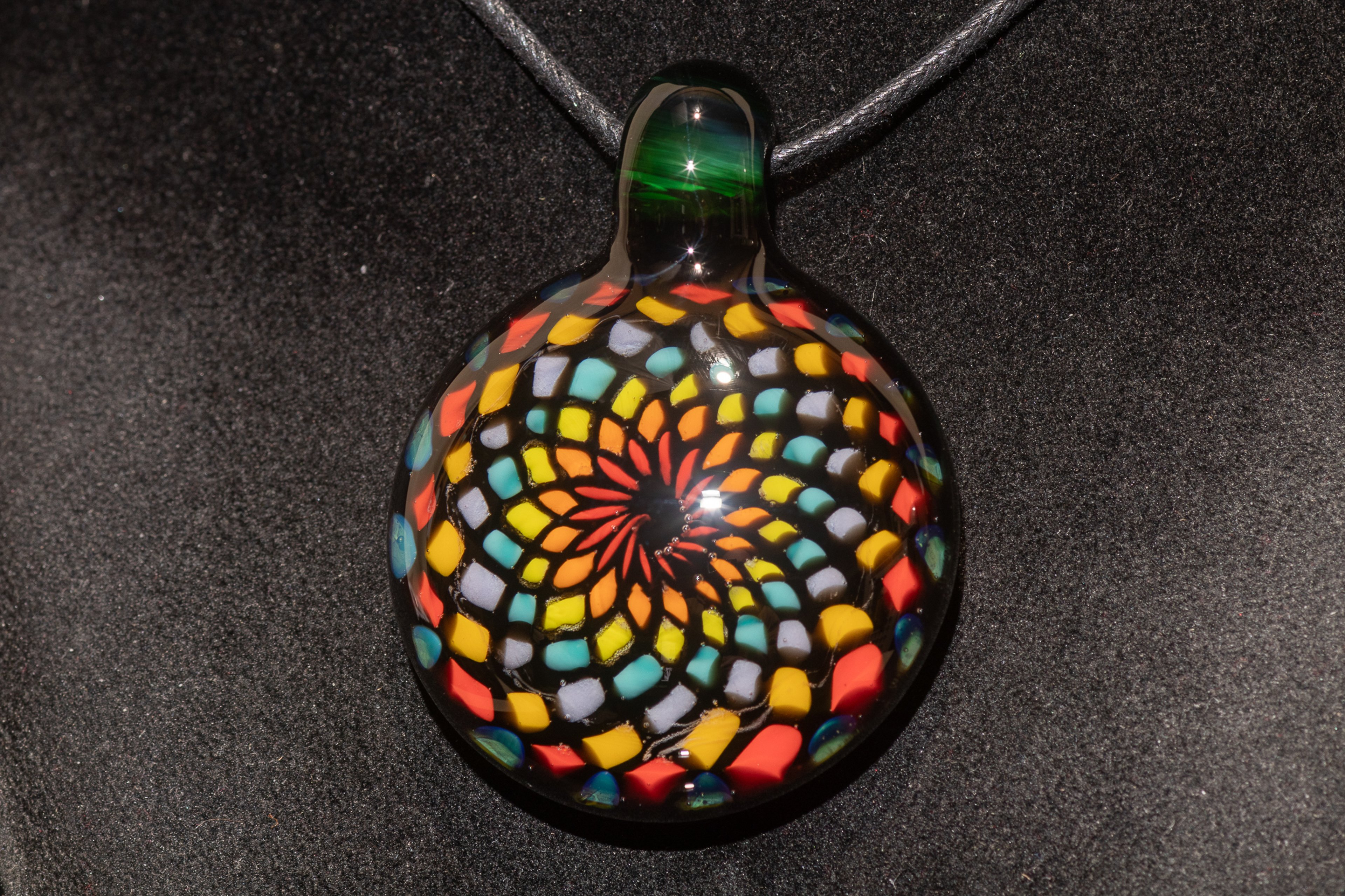 Preview pic of Fillacello Pendant | Floral Jewelry Geometric Necklace | Heady Multicolored Rainbow Pendant |