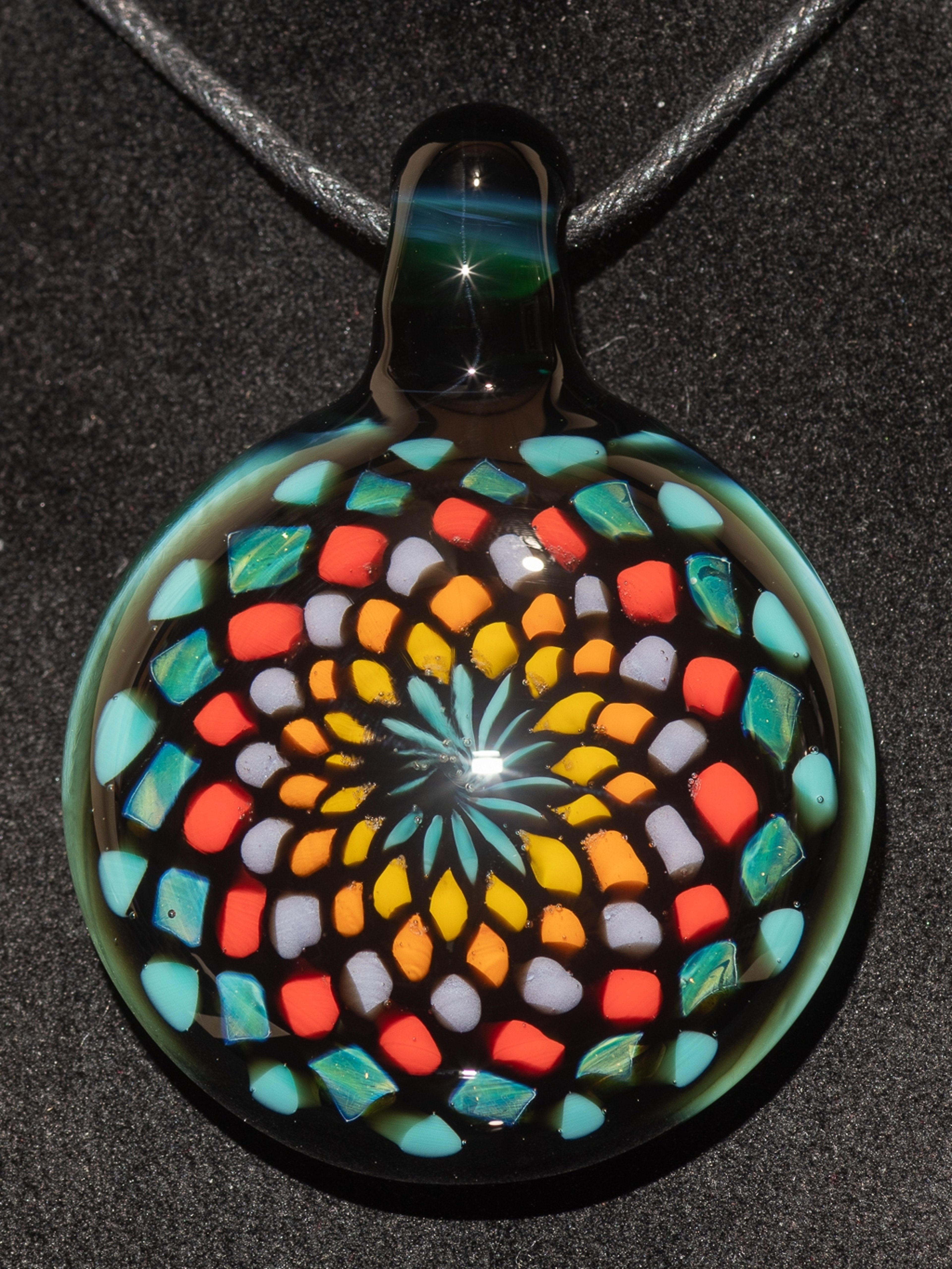 Preview pic of Fillacello Pendant | Floral Jewelry Geometric Necklace | Heady Multicolored Rainbow Pendant |