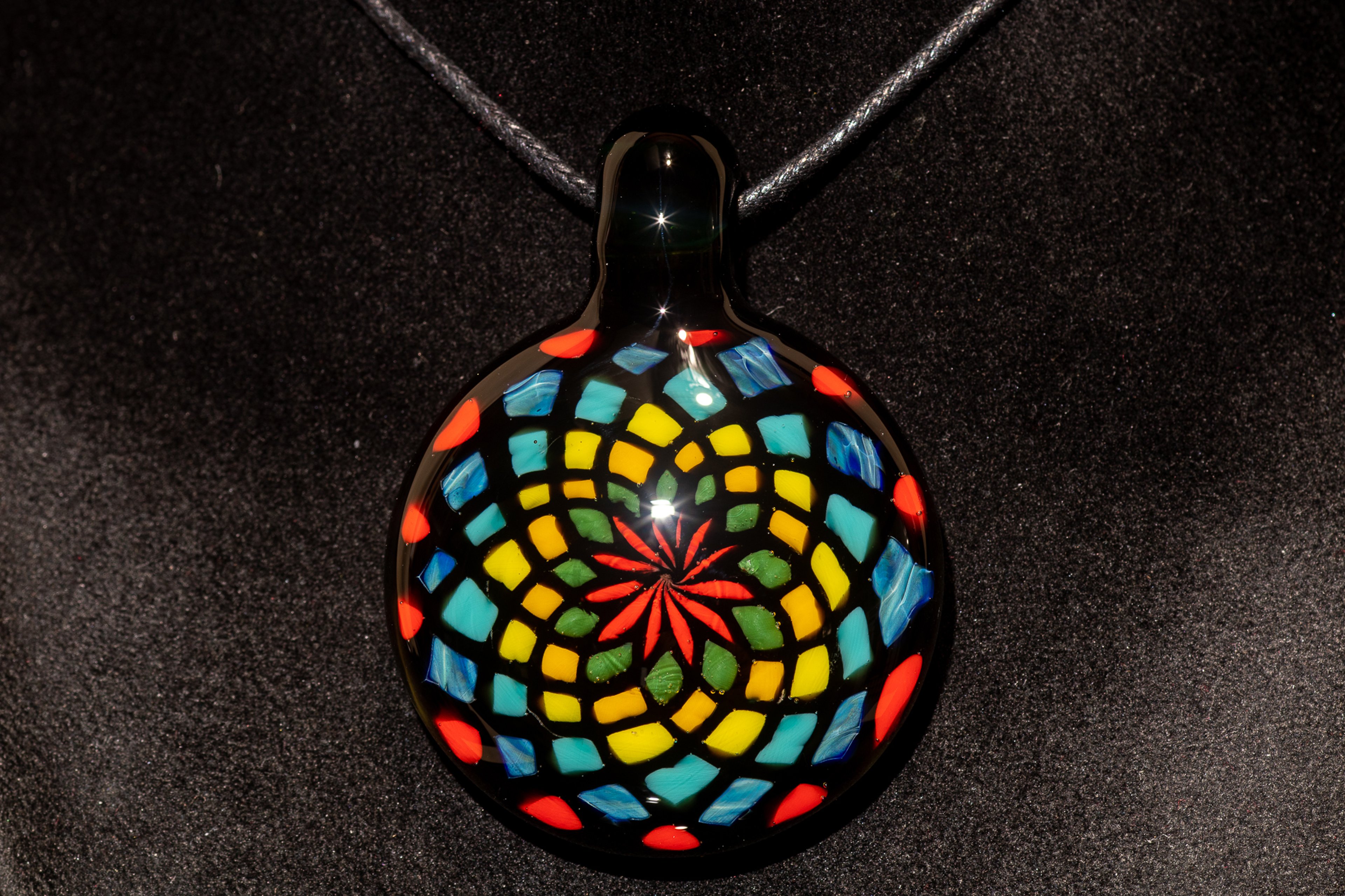 Preview pic of Fillacello Pendant | Floral Jewelry Geometric Necklace | Heady Multicolored Rainbow Pendant |