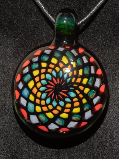 Preview pic of Fillacello Pendant | Floral Jewelry Geometric Necklace | Heady Multicolored Rainbow Pendant |