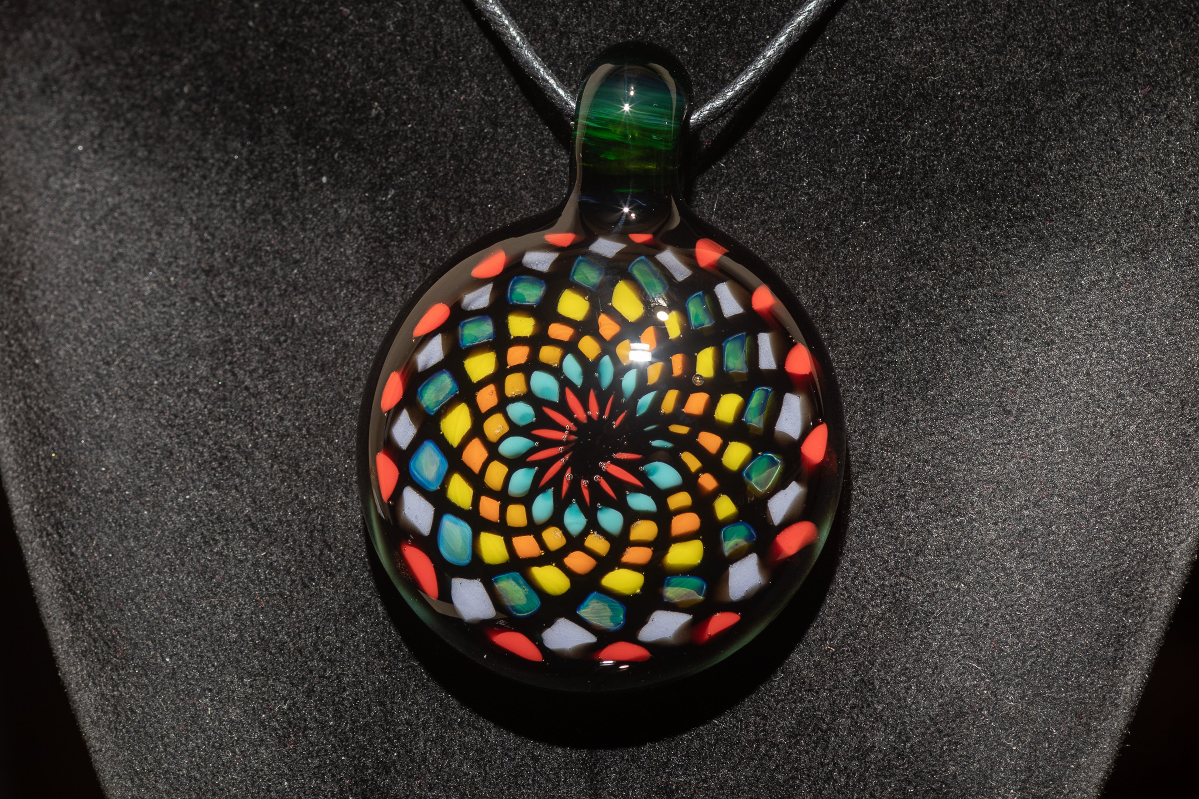 Preview pic of Fillacello Pendant | Floral Jewelry Geometric Necklace | Heady Multicolored Rainbow Pendant |
