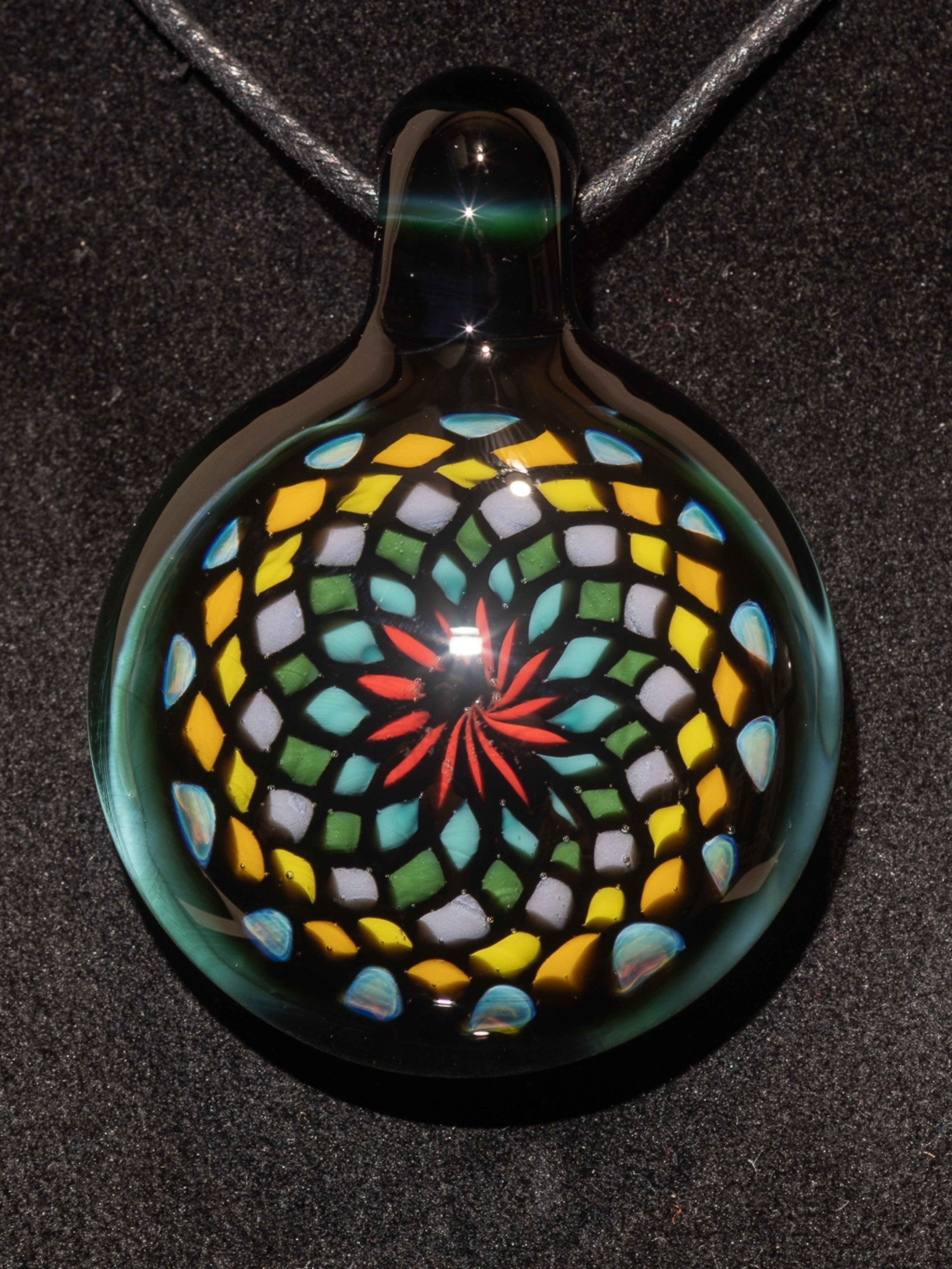 Preview pic of Fillacello Pendant | Floral Jewelry Geometric Necklace | Heady Multicolored Rainbow Pendant |