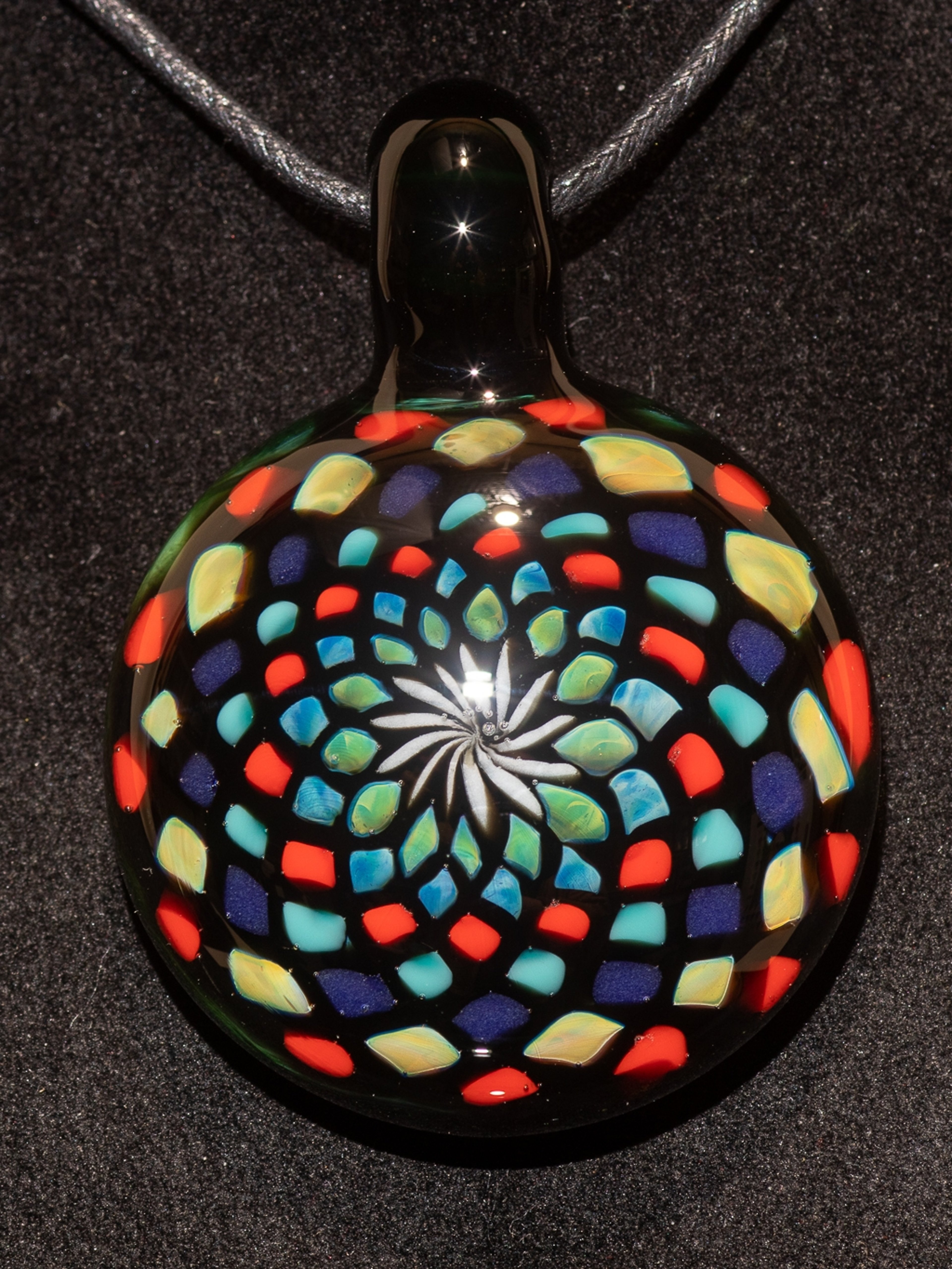 Preview pic of Fillacello Pendant | Floral Jewelry Geometric Necklace | Heady Multicolored Rainbow Pendant |