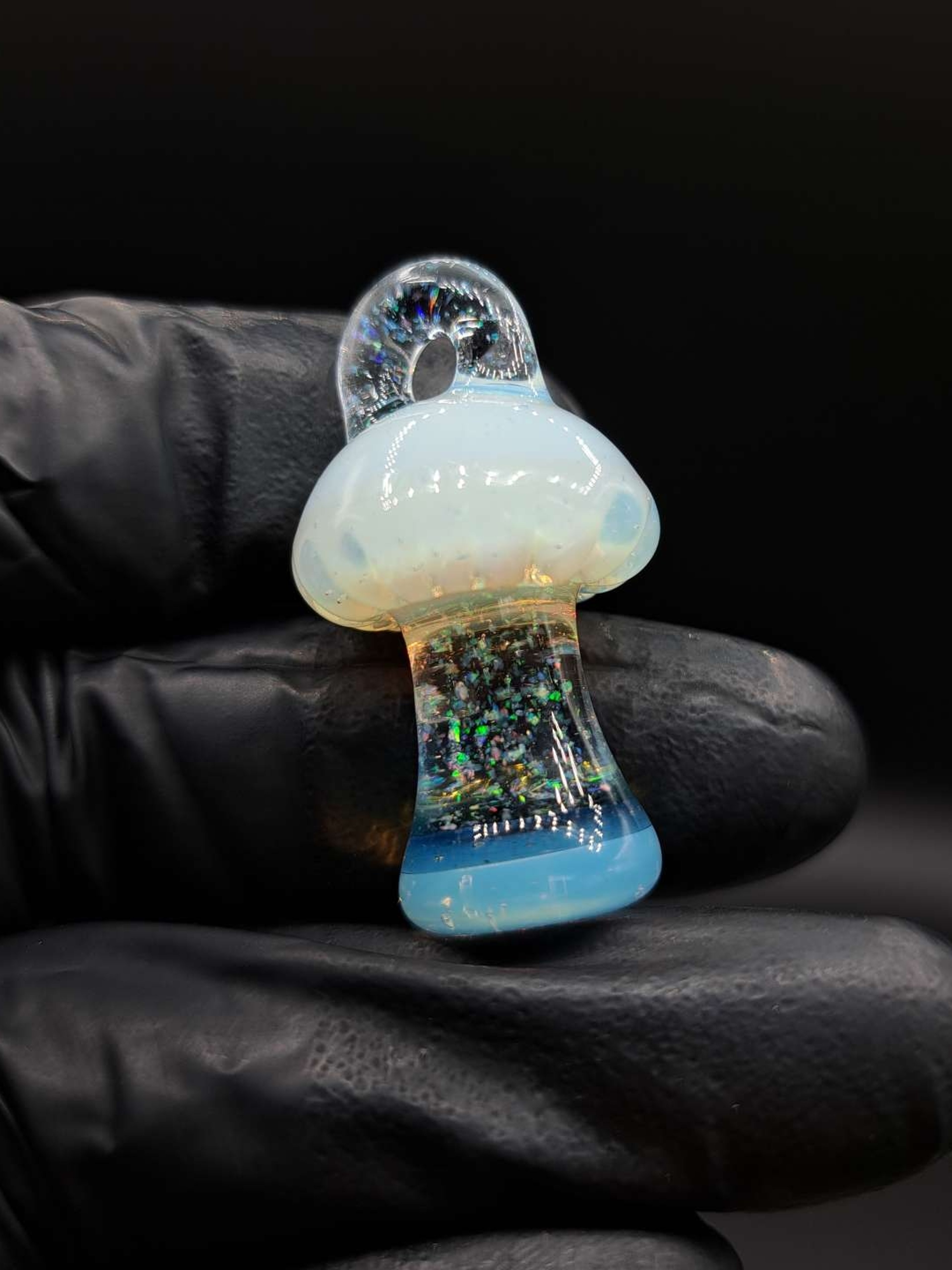 Preview pic of UV reactive mushroom pendant crushed opal