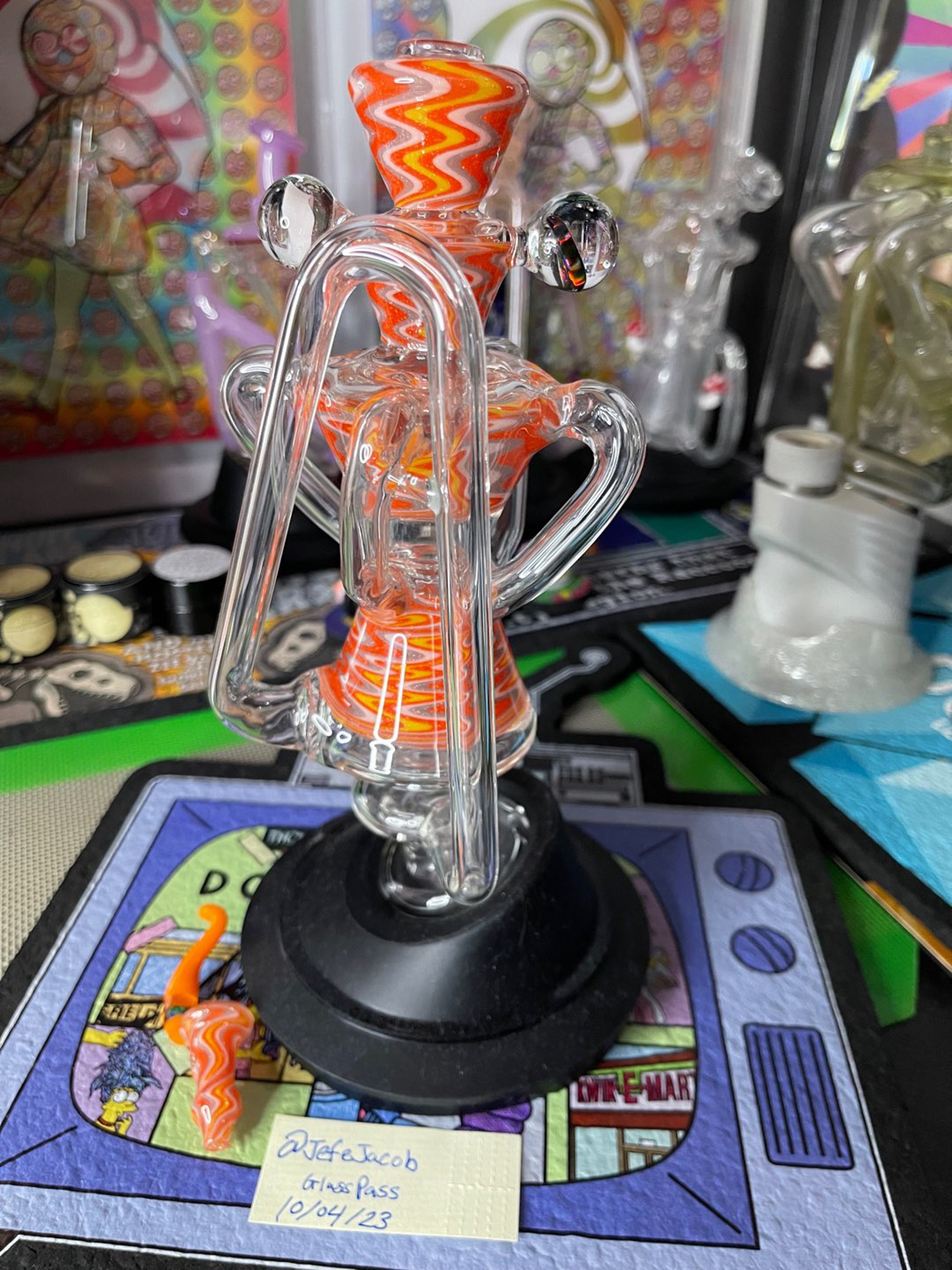 Preview pic of Kosher Glass Dichro Fire Fade Full Size Quad Recycler Puffco Peak Attatchment Glass Top