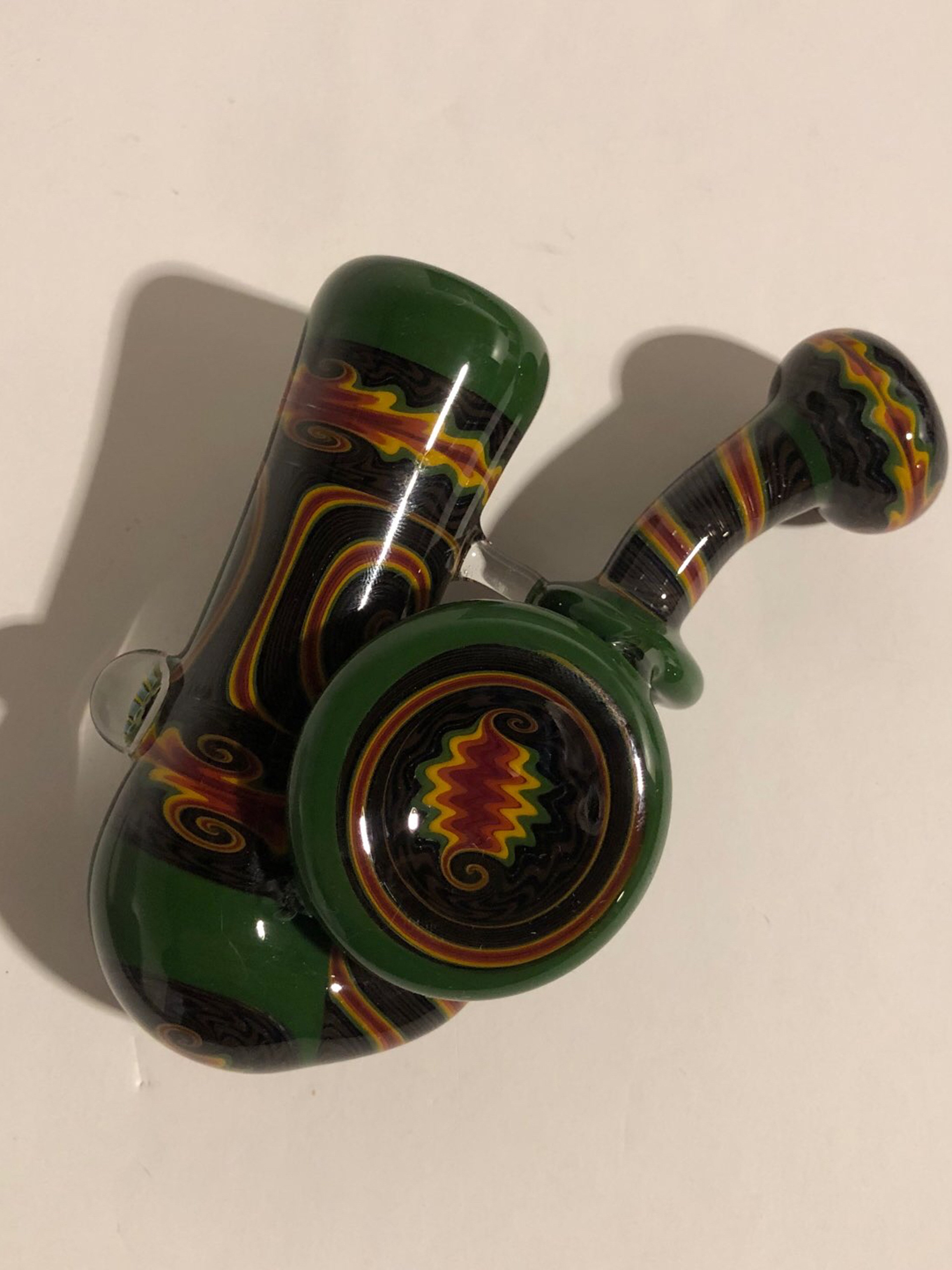 Preview pic of Mike Fro Glass Heady Rasta Dry Sherlock Pipe with Defect/Check