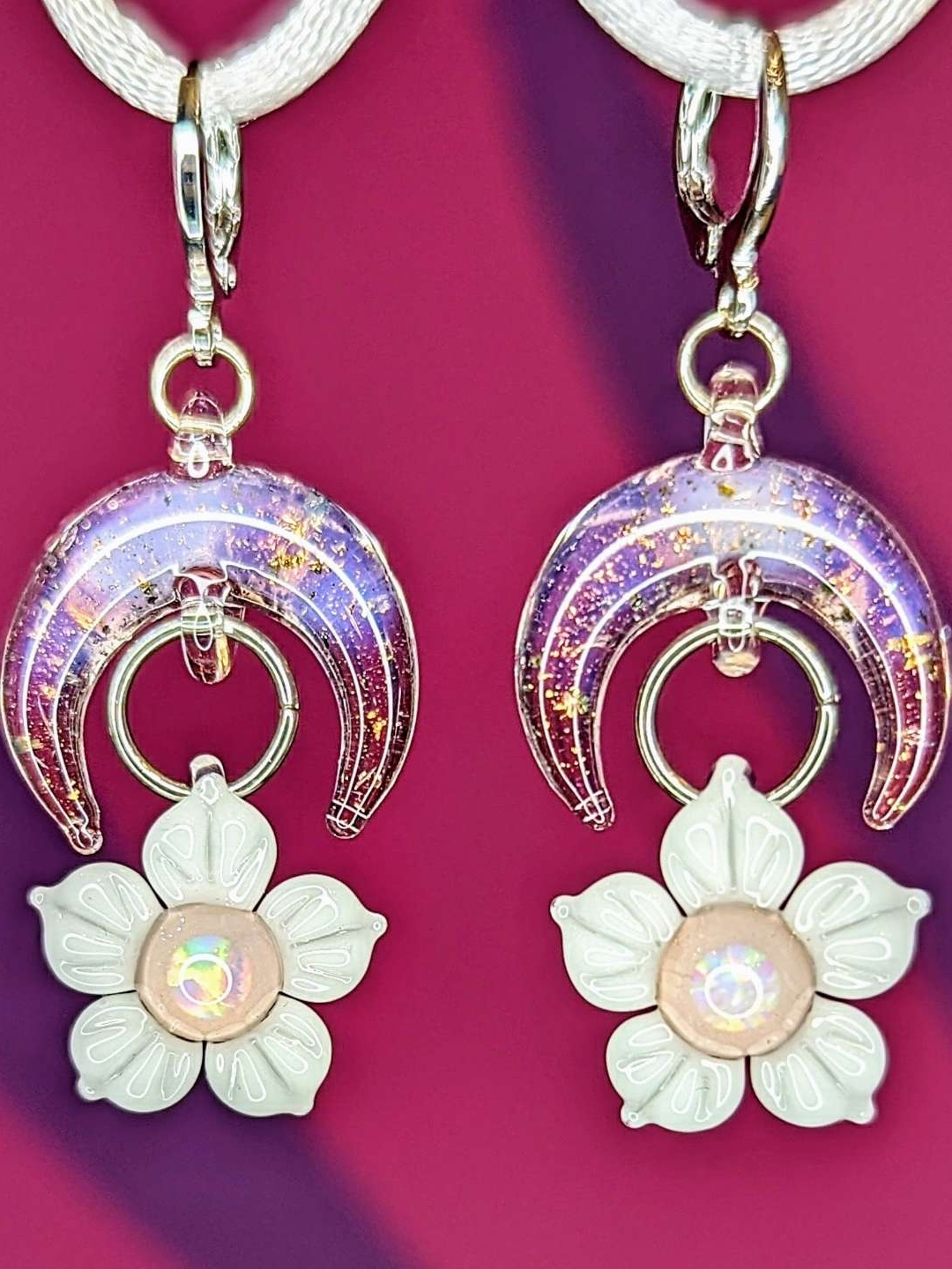 Preview pic of Mars "Sparkly Pink Moon Flower" Earrings