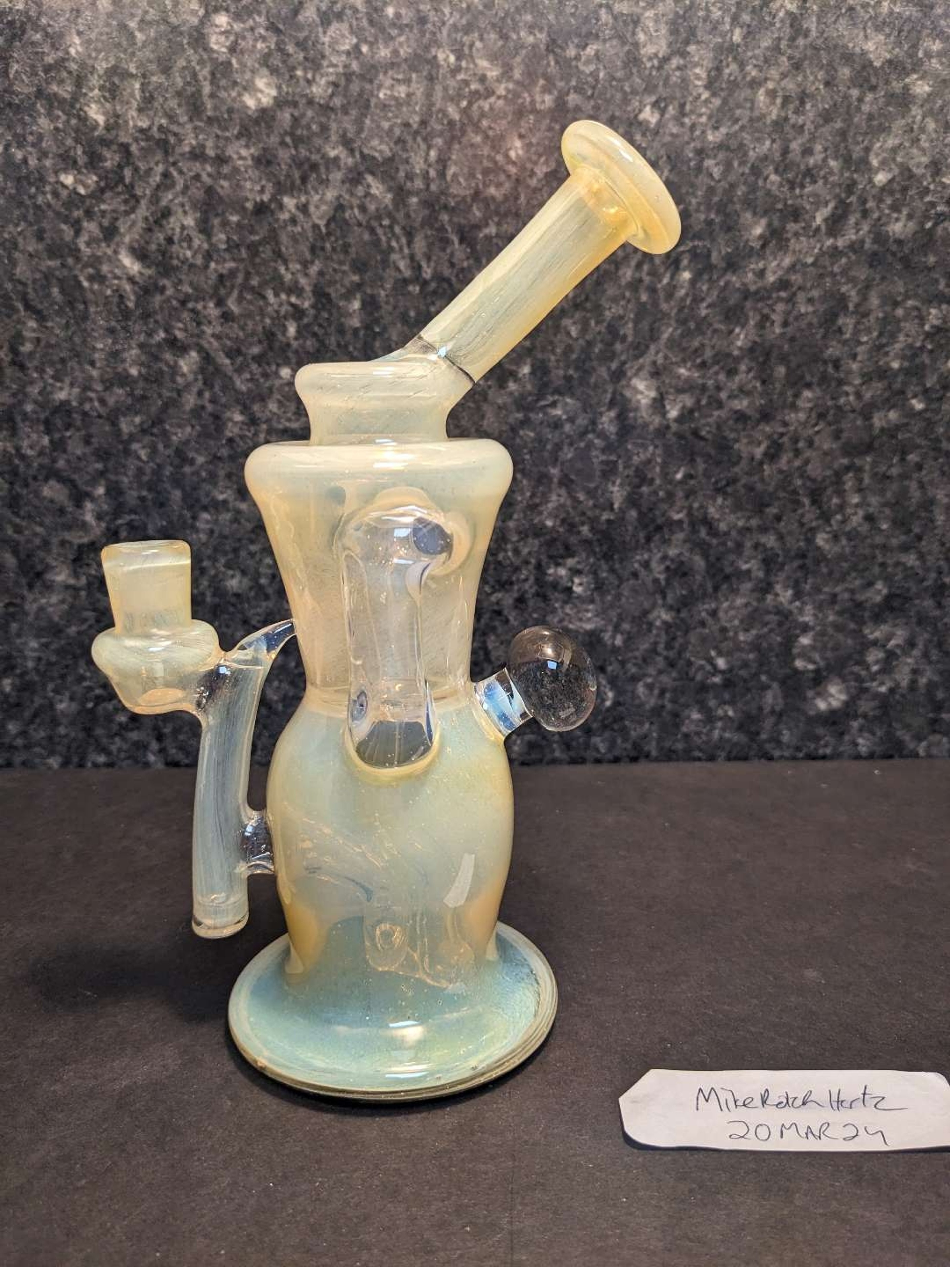 Preview pic of Djinn glass gilcycler Purple luster frit with glopal and crushed opal accents 10mm