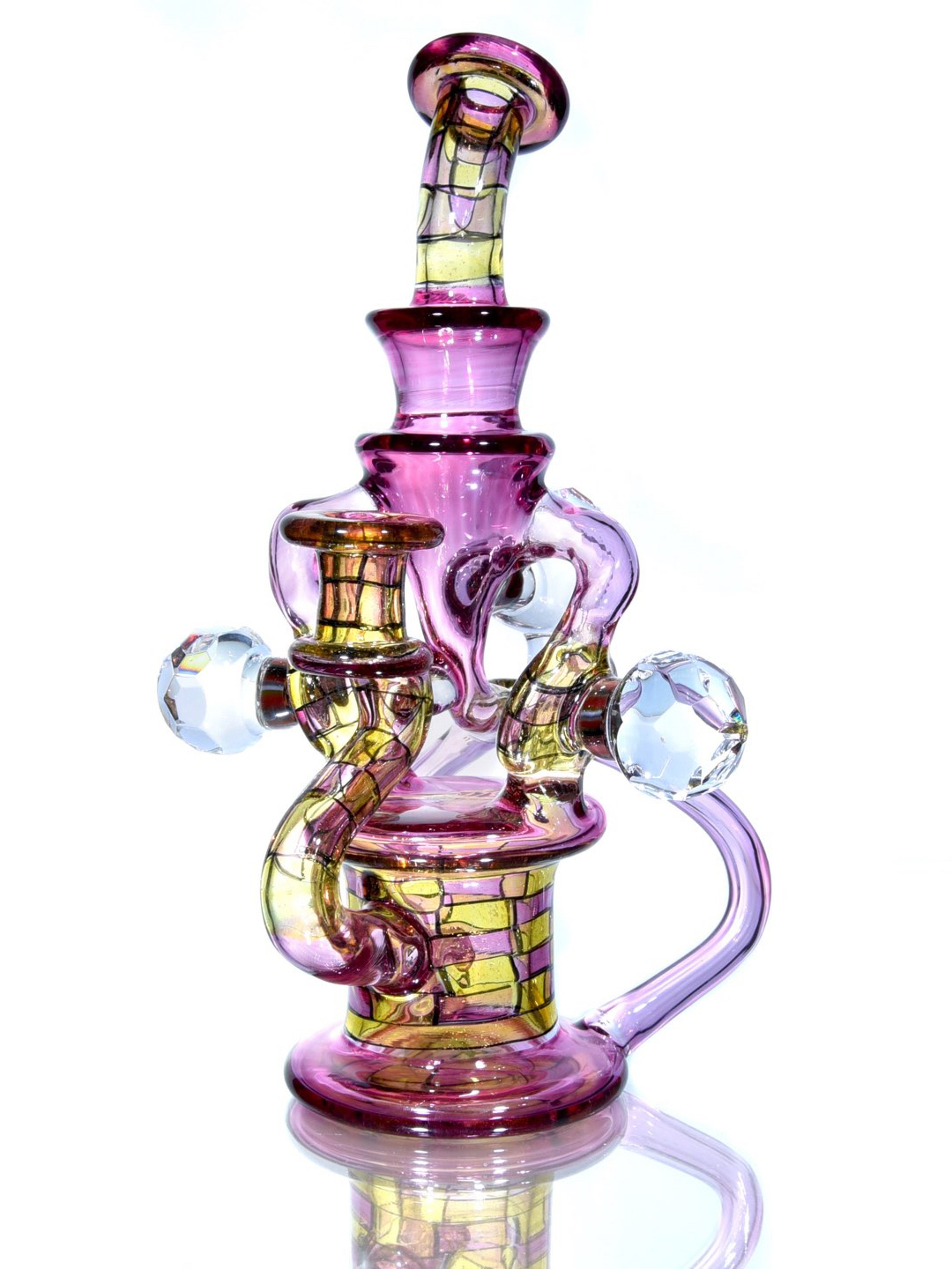 Preview pic of Jeff Green - CFL Reactive Double Donut Uptake/Double Drain Recycler - Gold Ruby/Terps/Dichro Chipstack  - 10mm Female