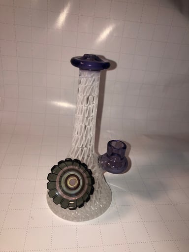 Preview pic of @pajayglass coiltech tube with carved mandala purple shifty