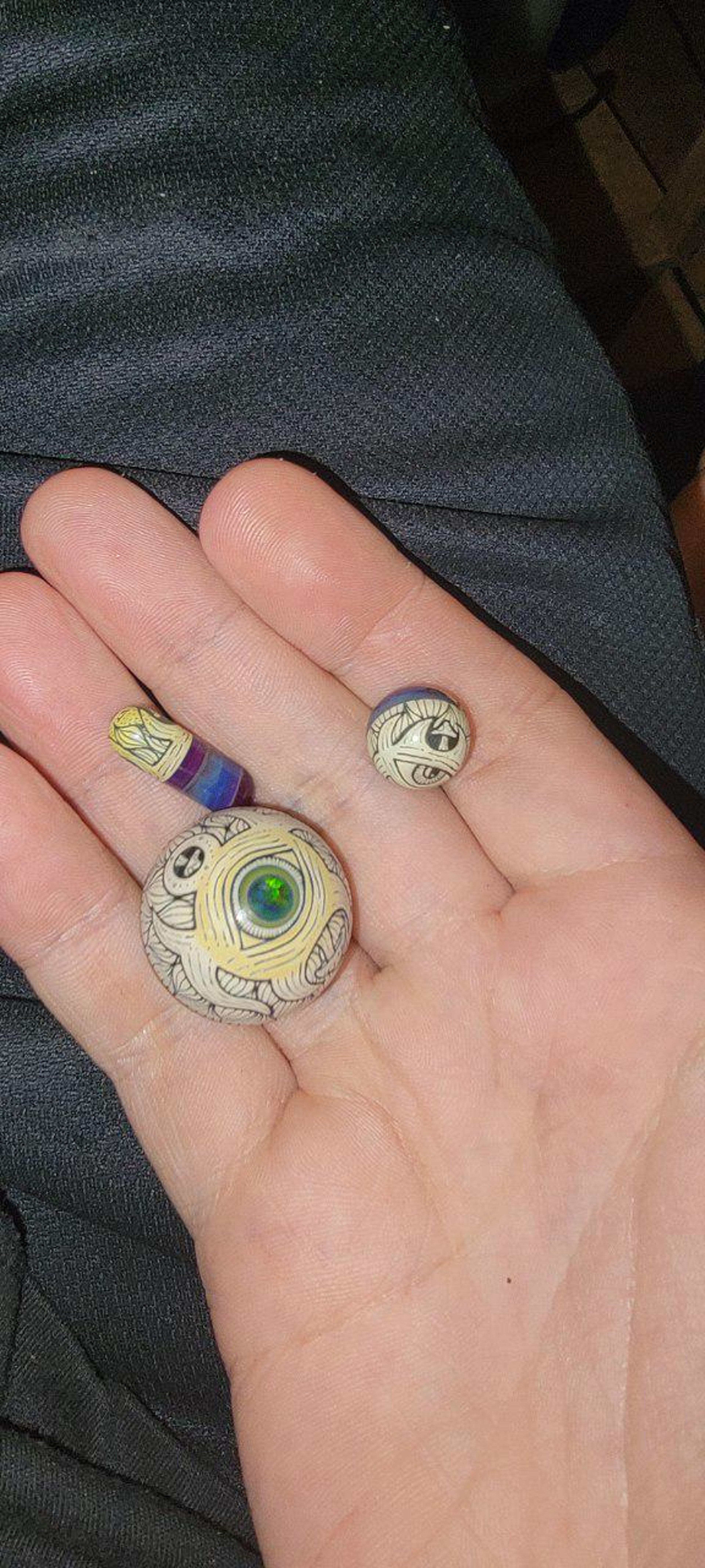 Preview pic of Glass by ging black opal mushroom eye 3 piece set