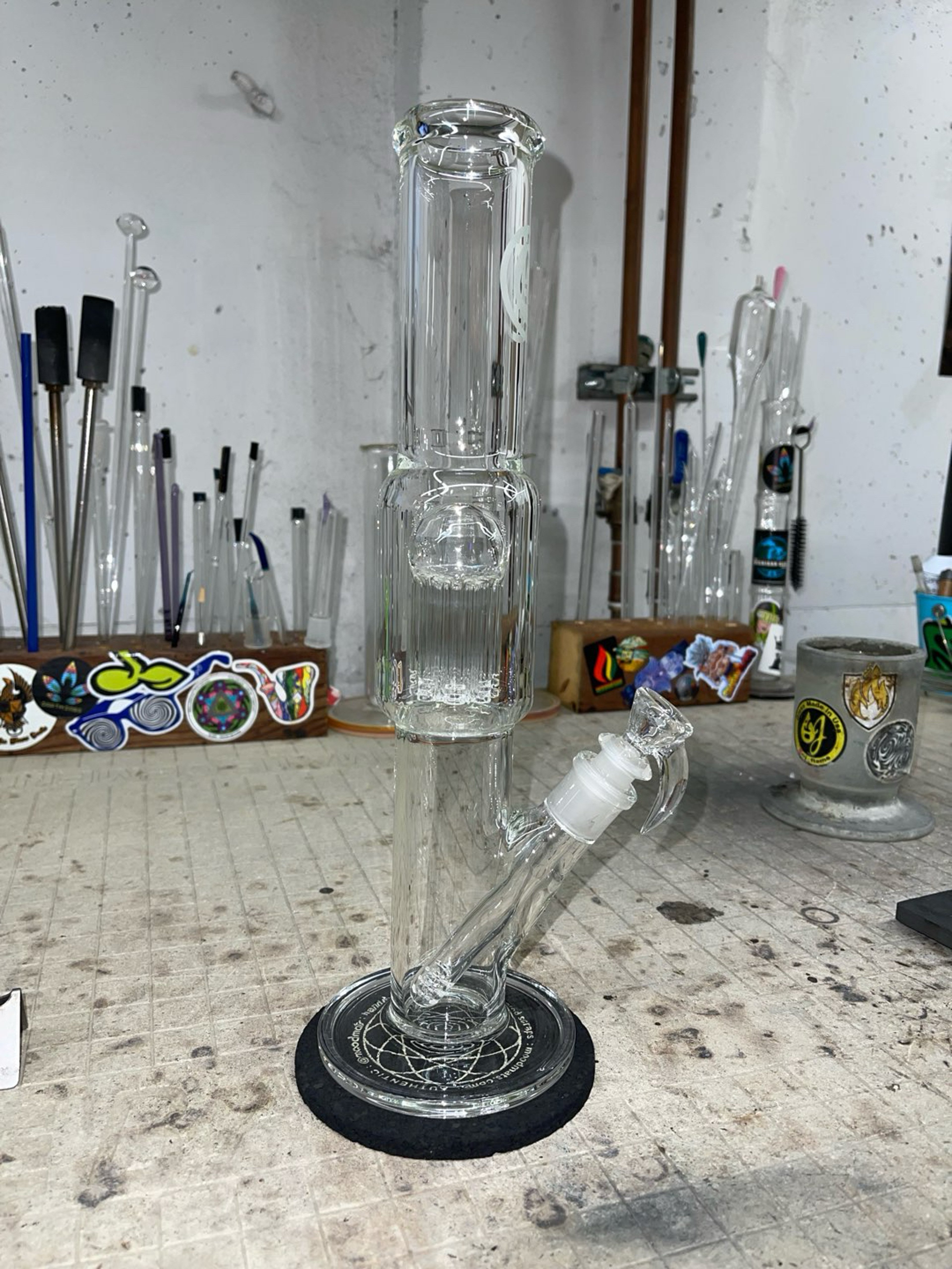 Preview pic of 14.5” tall, 8 arm perc,14mm 2 holes slide, gridded downsteam