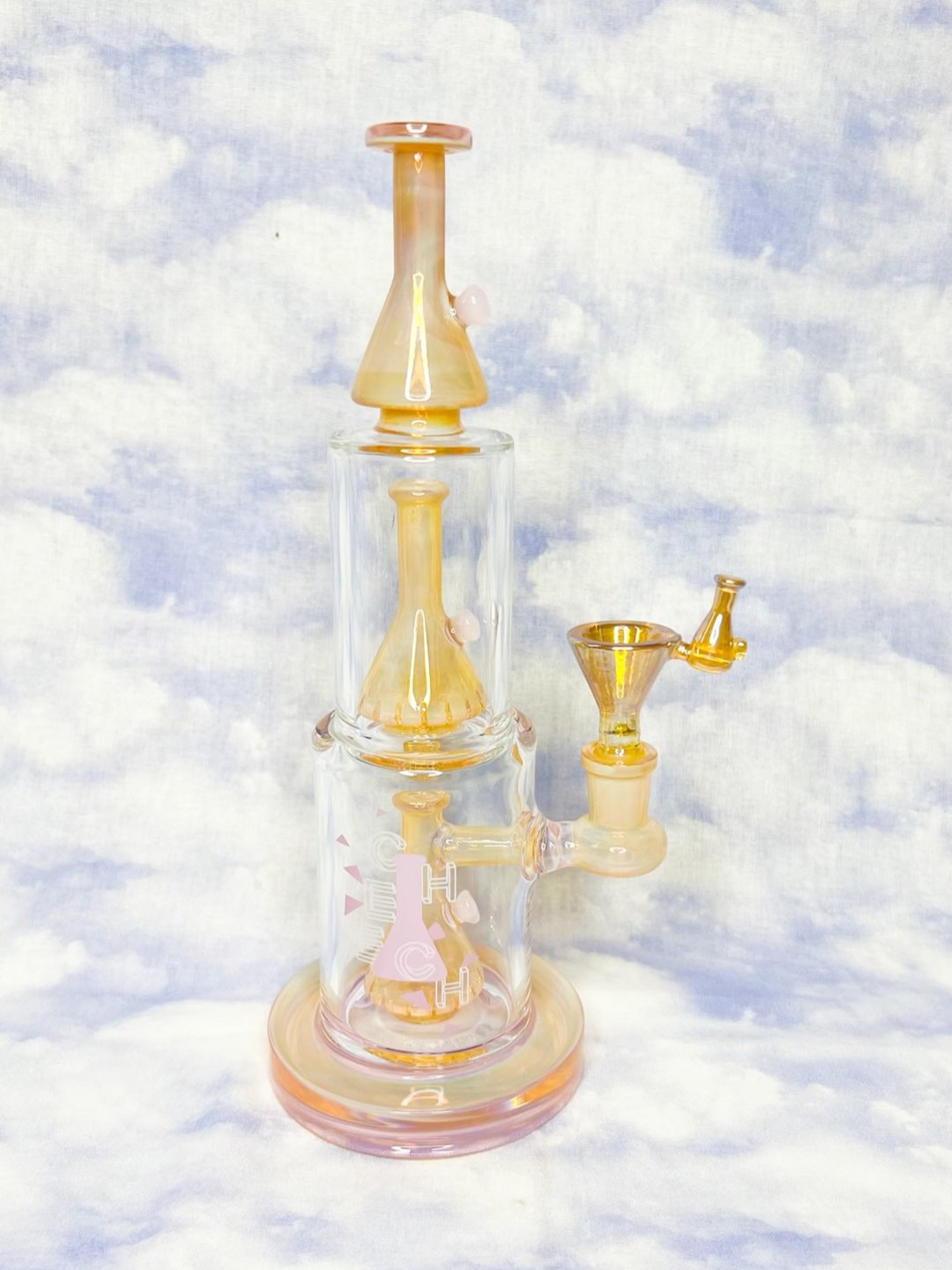 Preview pic of Cheech Amber Pink Fumed 11in Double Perc Water Pipe