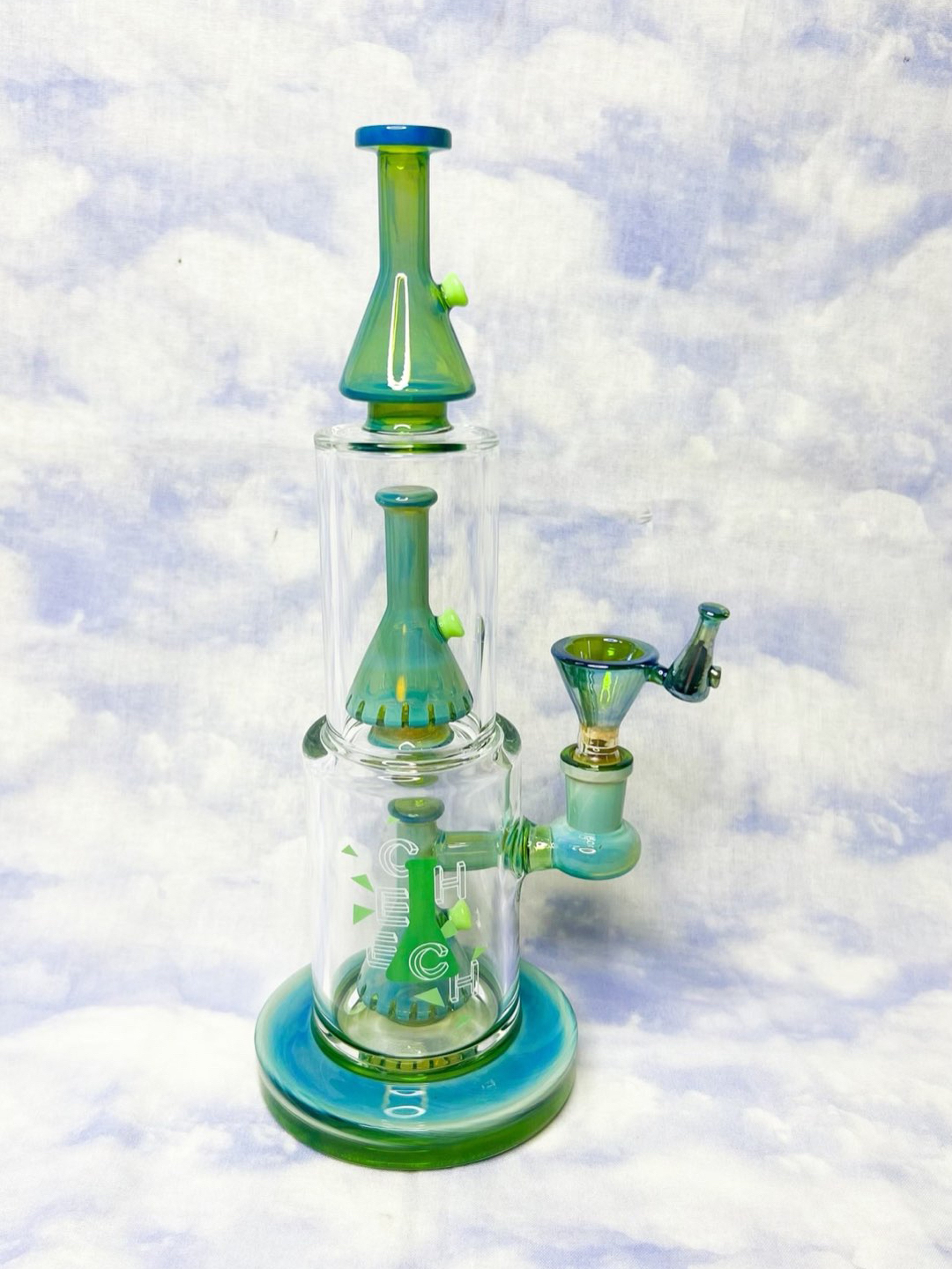 Preview pic of Cheech Fumed Blue Green 11in Double Perc Water Pipe