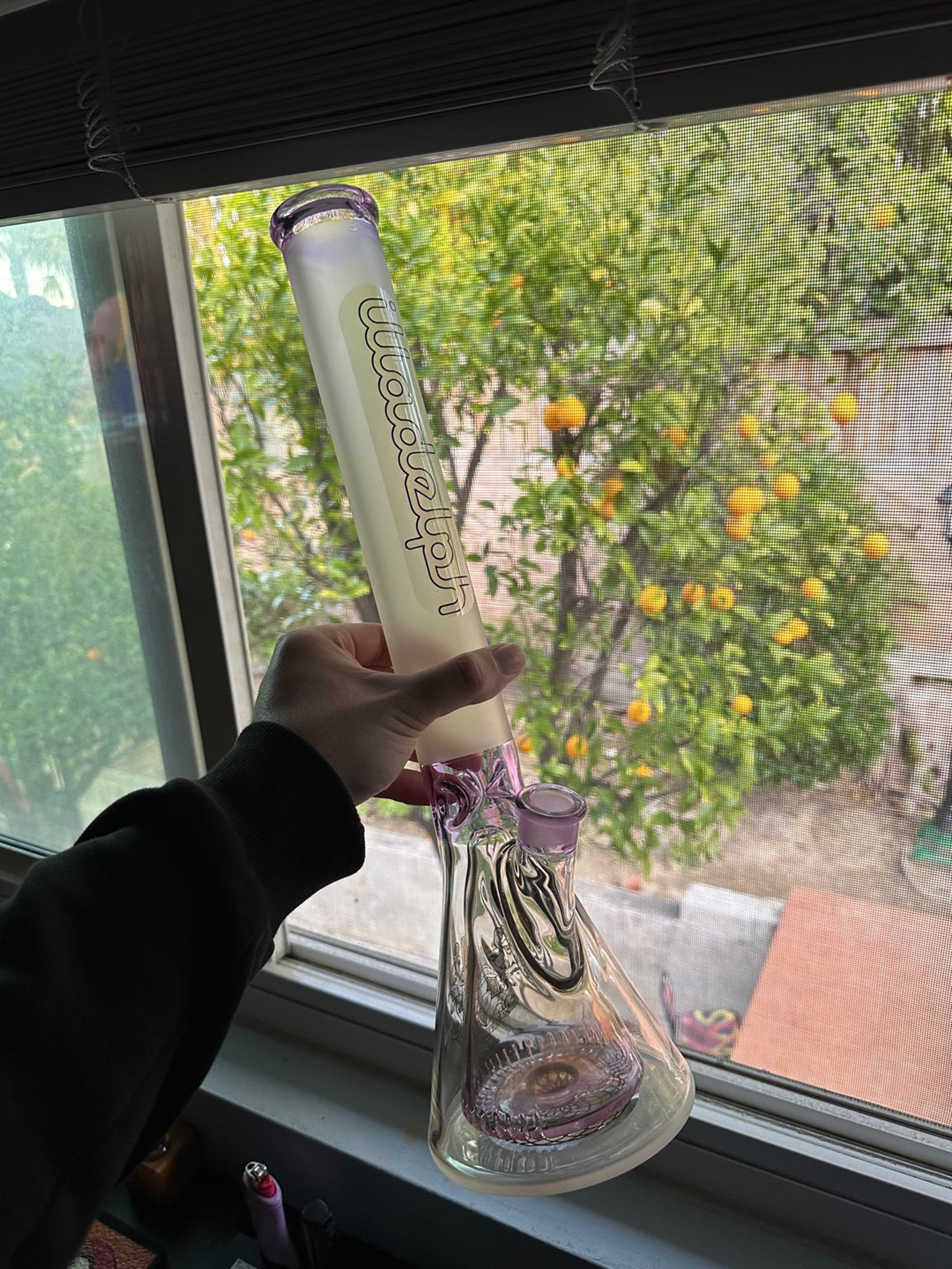 Preview pic of Frosted Translucent Purple Collins Beaker with Gold Label