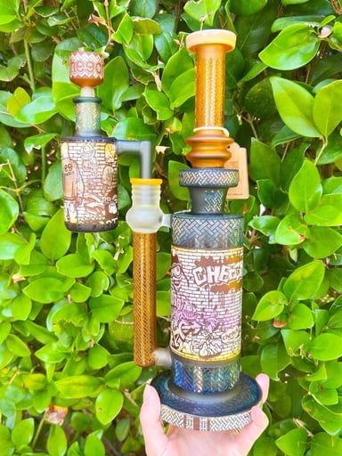 Preview pic of Cheech Graffiti Artist Sandblasted Rig With Matching Ash Catcher& Bowl