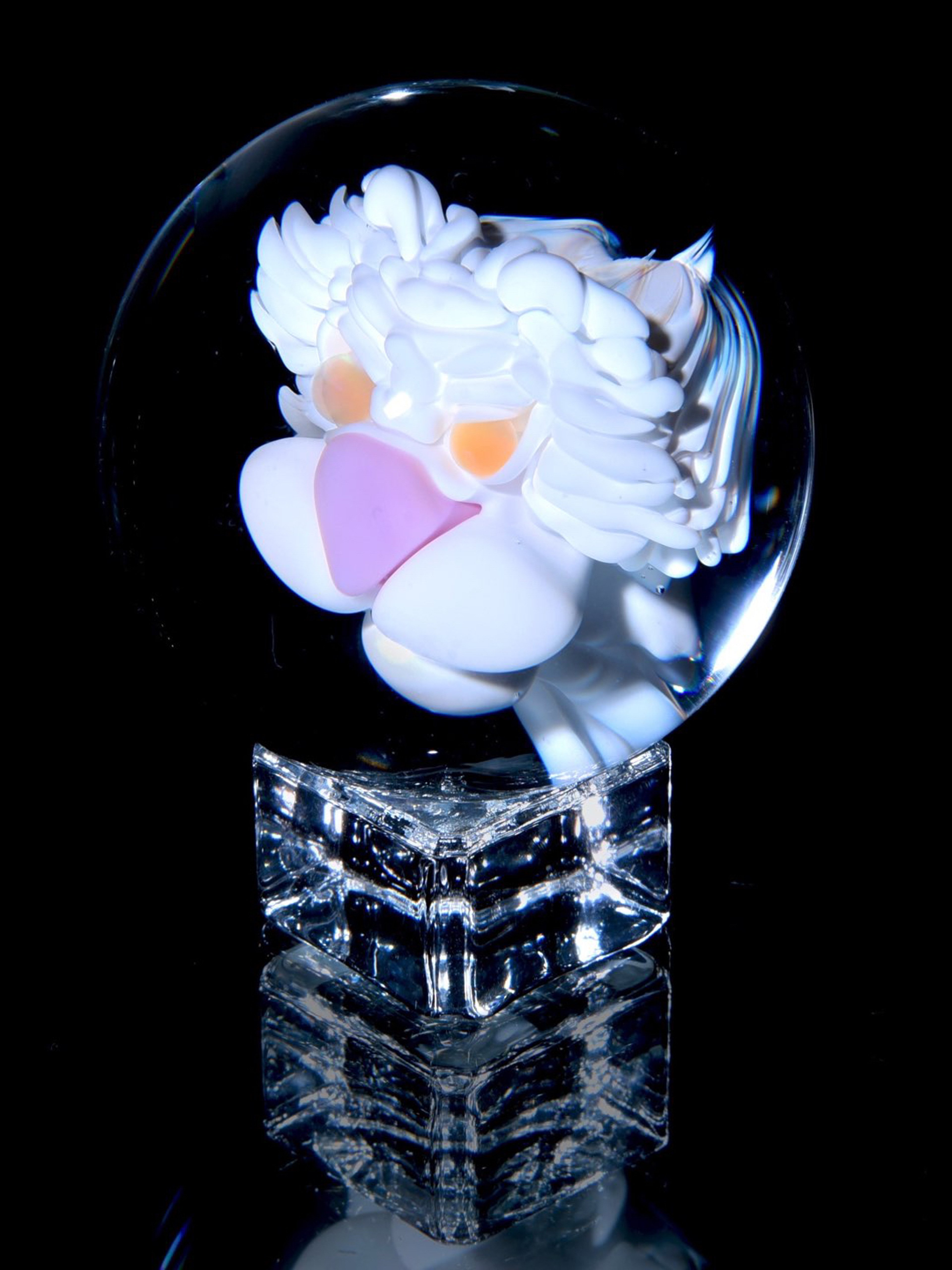 John Kobuki - "White Lion" w/ Orange Opal Eyes - 1.65" Borosilicate Marble image 0