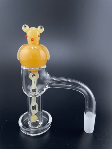 Preview pic of 10mm/90 degree Full Weld Quartz Terp Slurper Banger with Orange Frog Glass Terp Chain