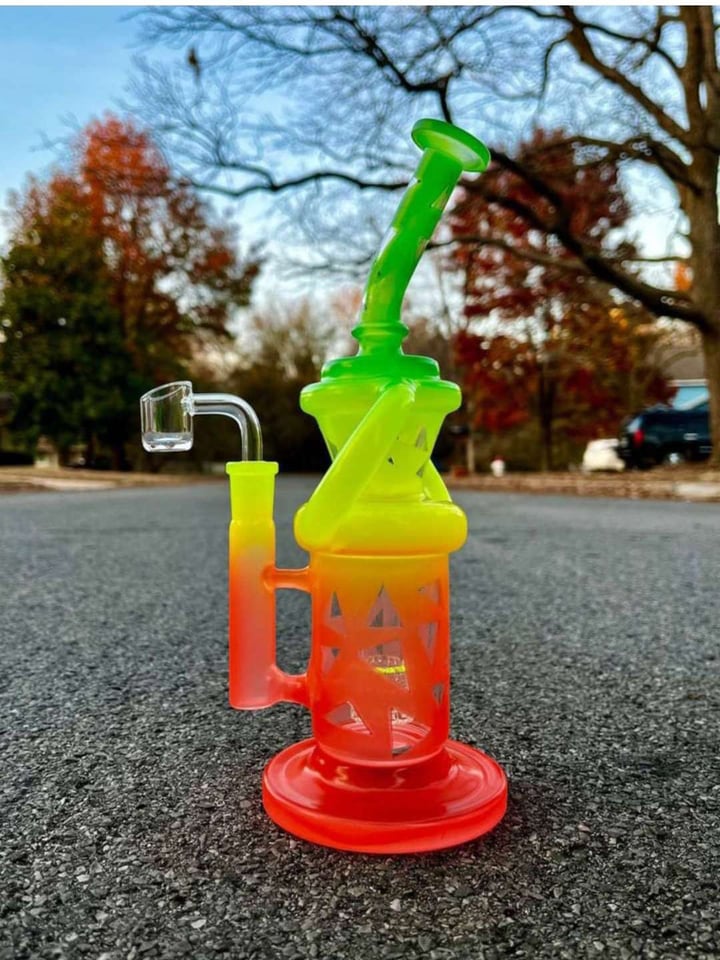 Rainbow Glass Recycler Rig 10"
