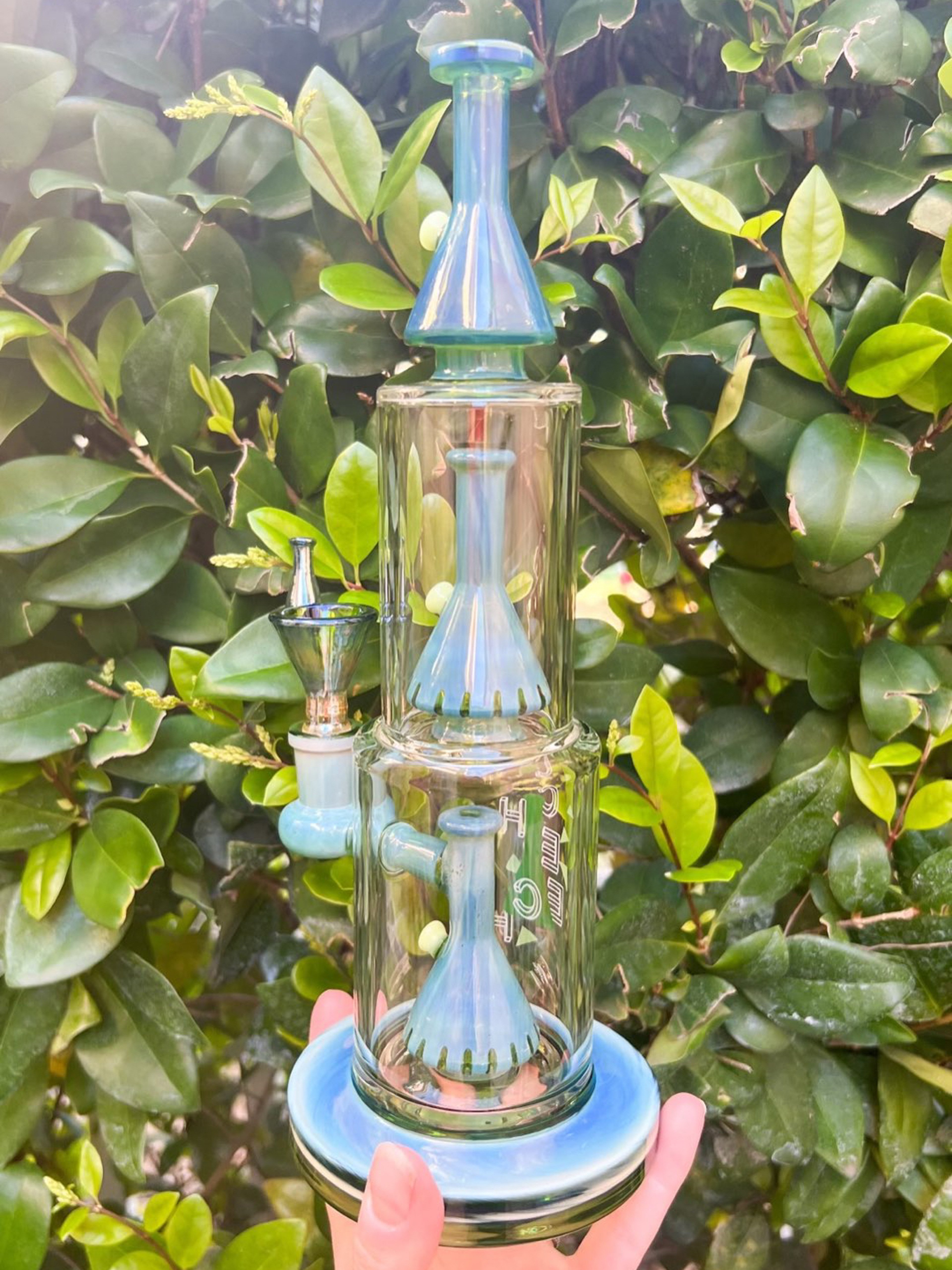 Preview pic of Cheech Blue Green Fumed 11in Double Bong Perc Rig