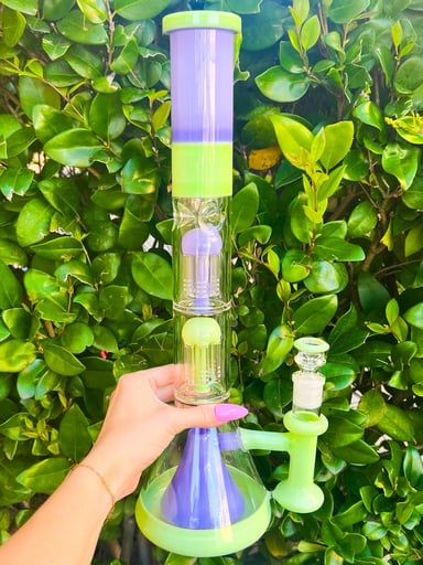 Preview pic of Milky Purple Green 18in Triple Perc Rig