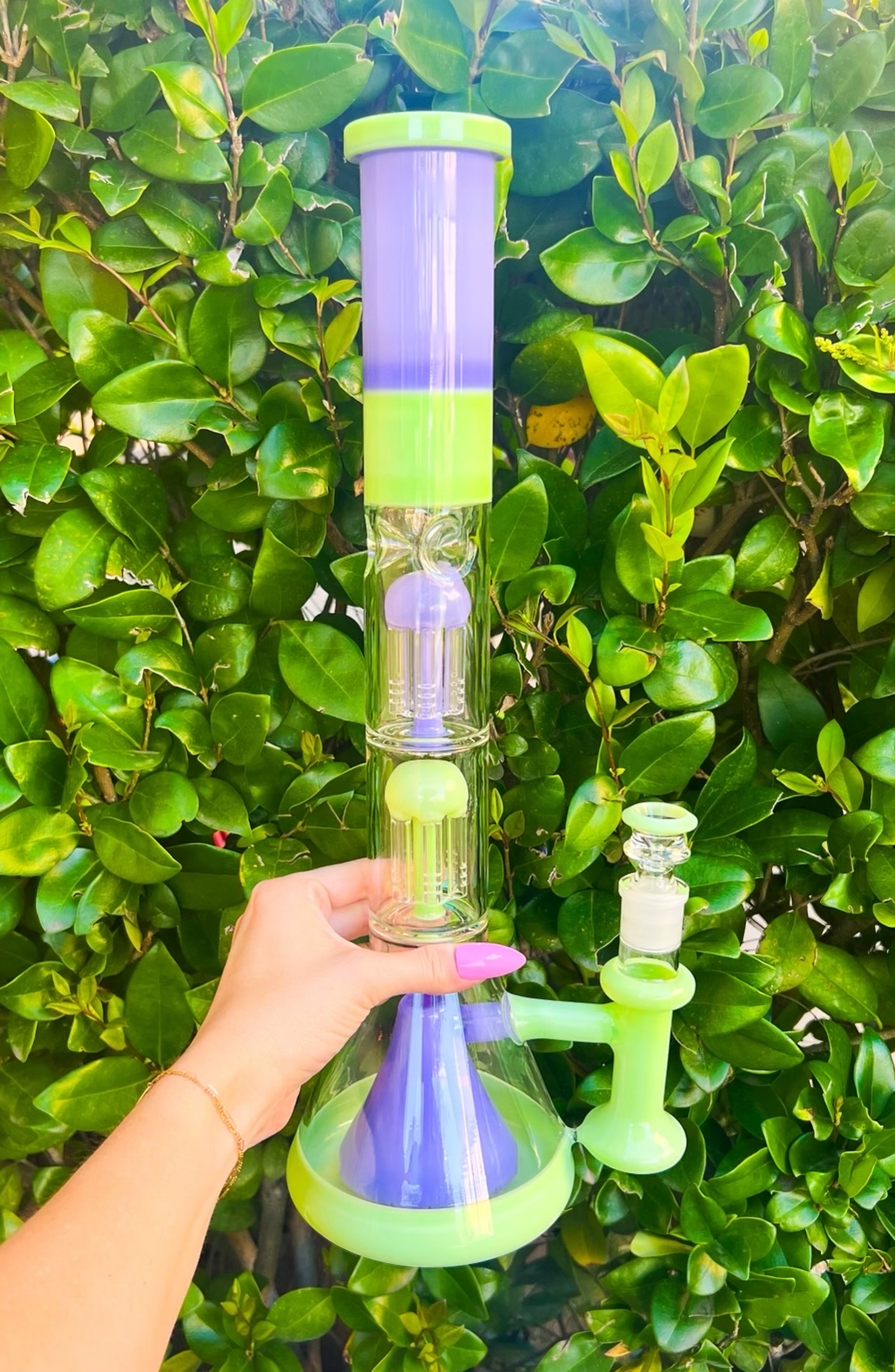 Preview pic of Milky Purple Green 18in Triple Perc Rig