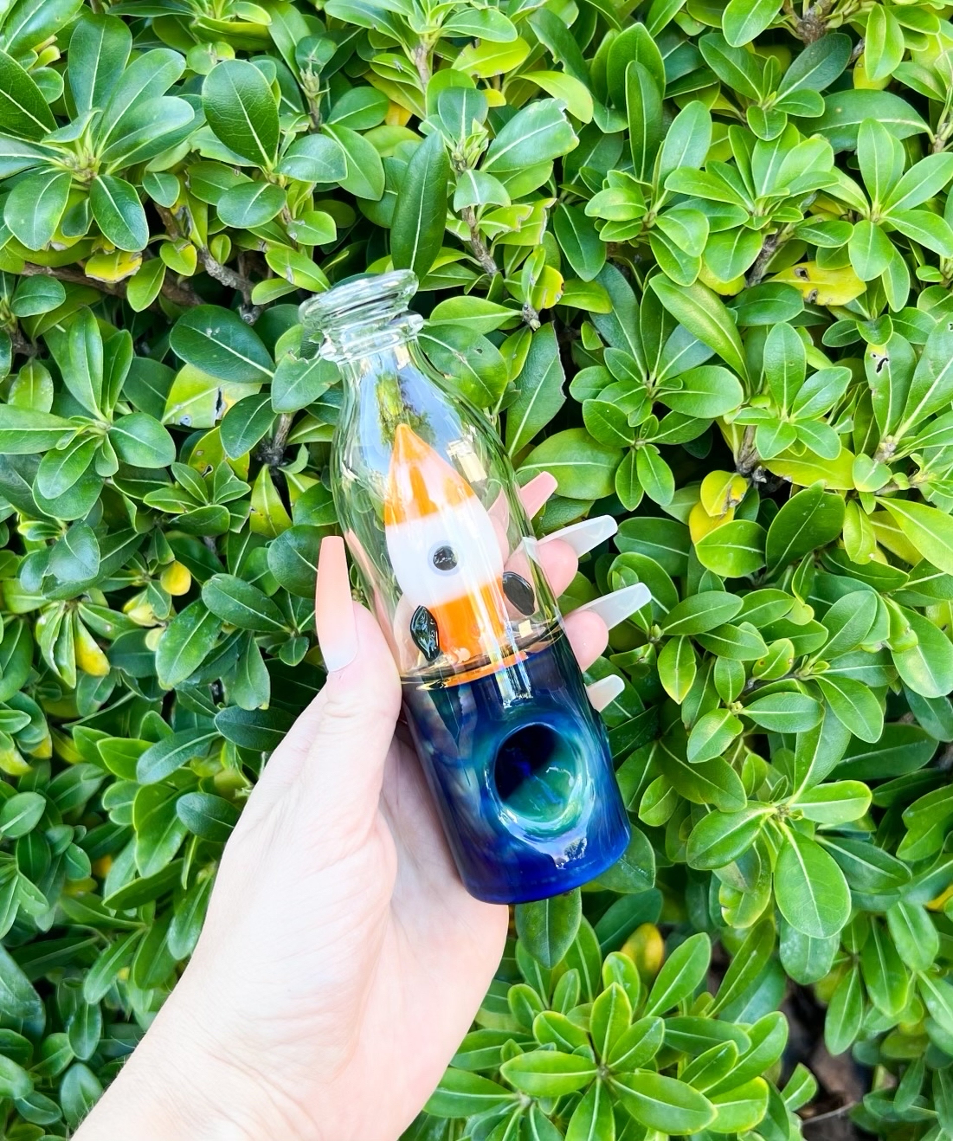 Preview pic of Blue Fumed Rocket Glass Hand Pipe
