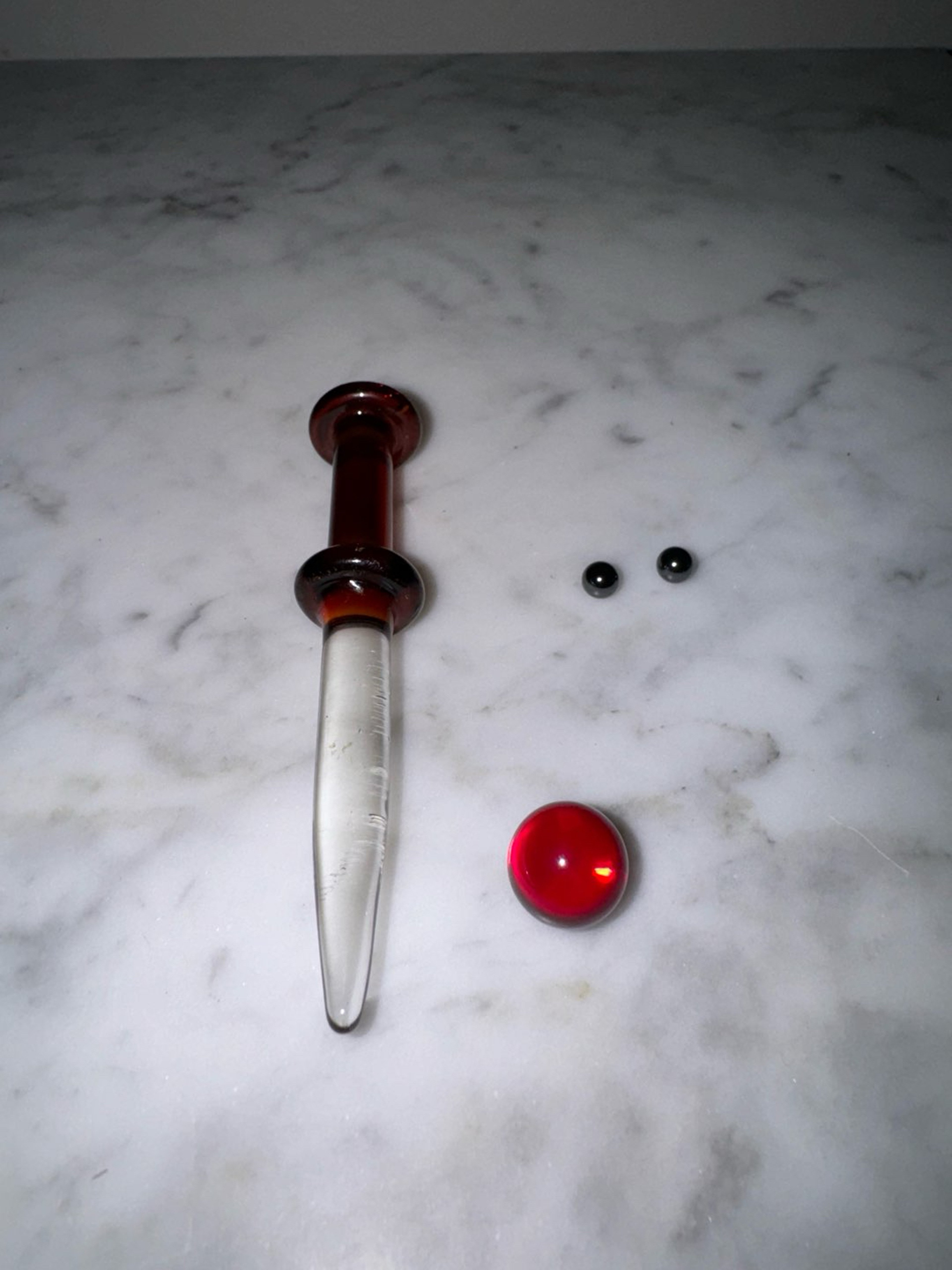 Preview pic of New Ruby pearl co slurper pearl with 2 Terp pearls and glass dab tool