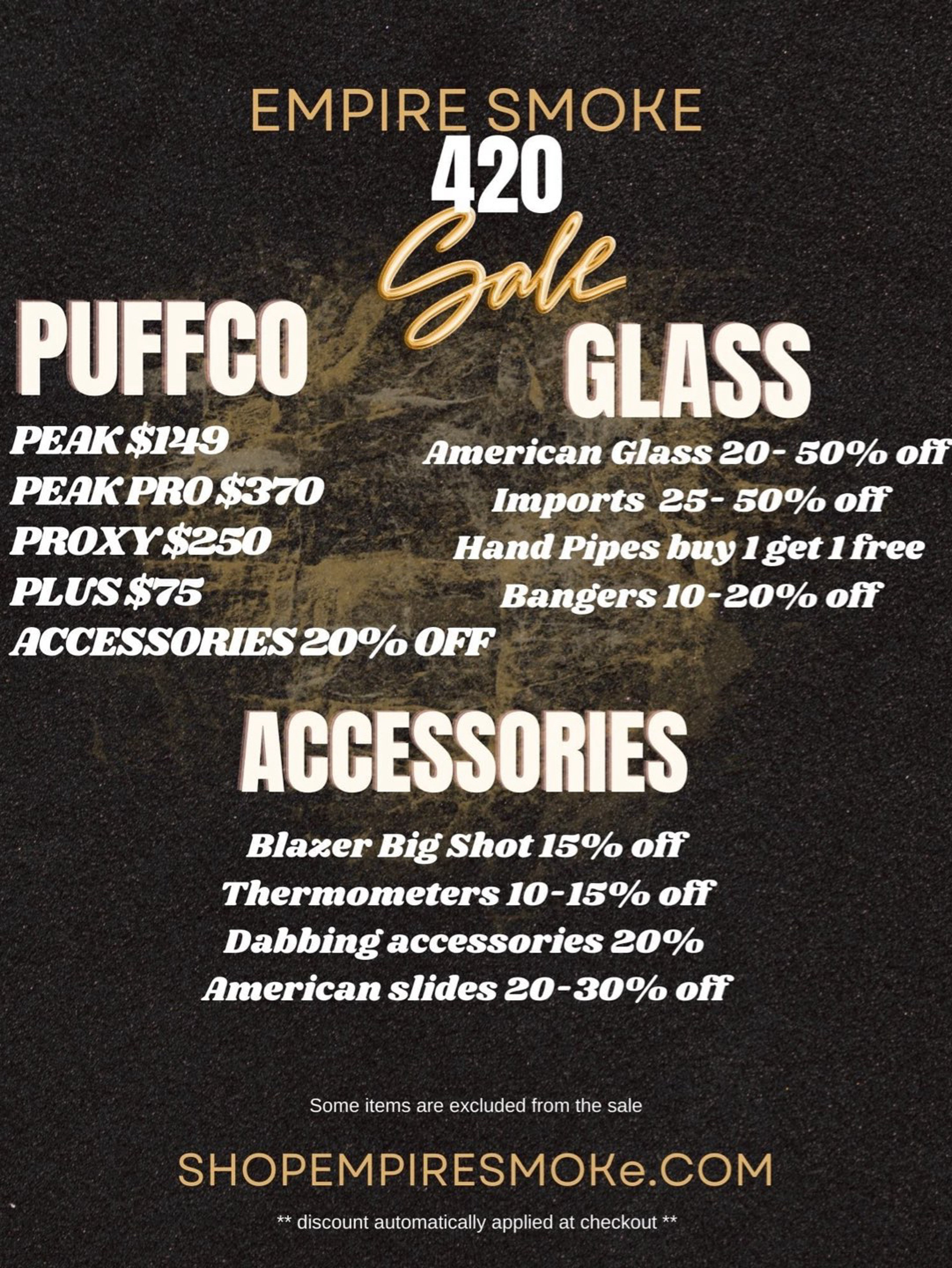 Preview pic of discounts on everything on our page for 4/20