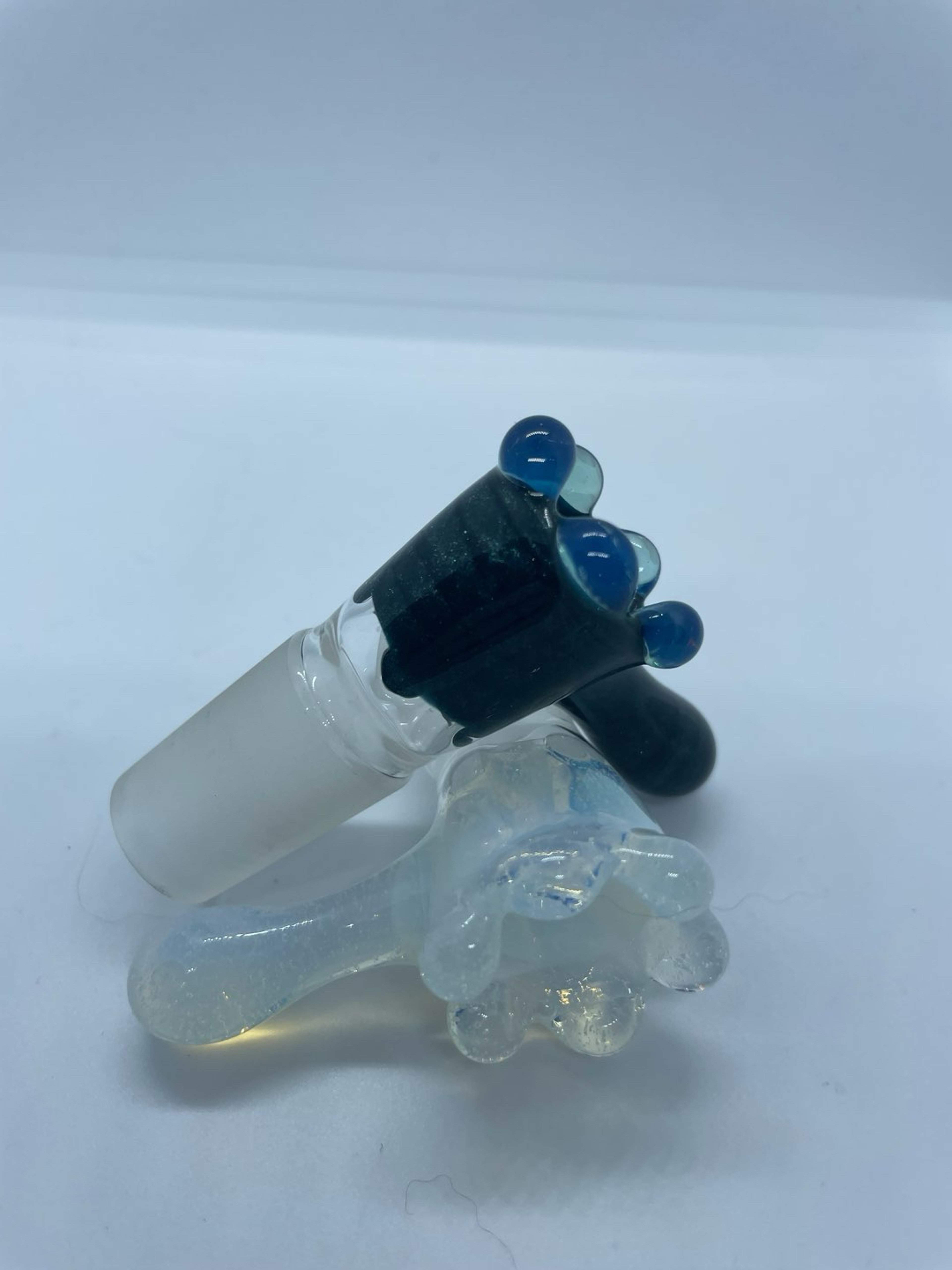 Preview pic of 18mm blue/black handblown bowlpiece 4 hole
